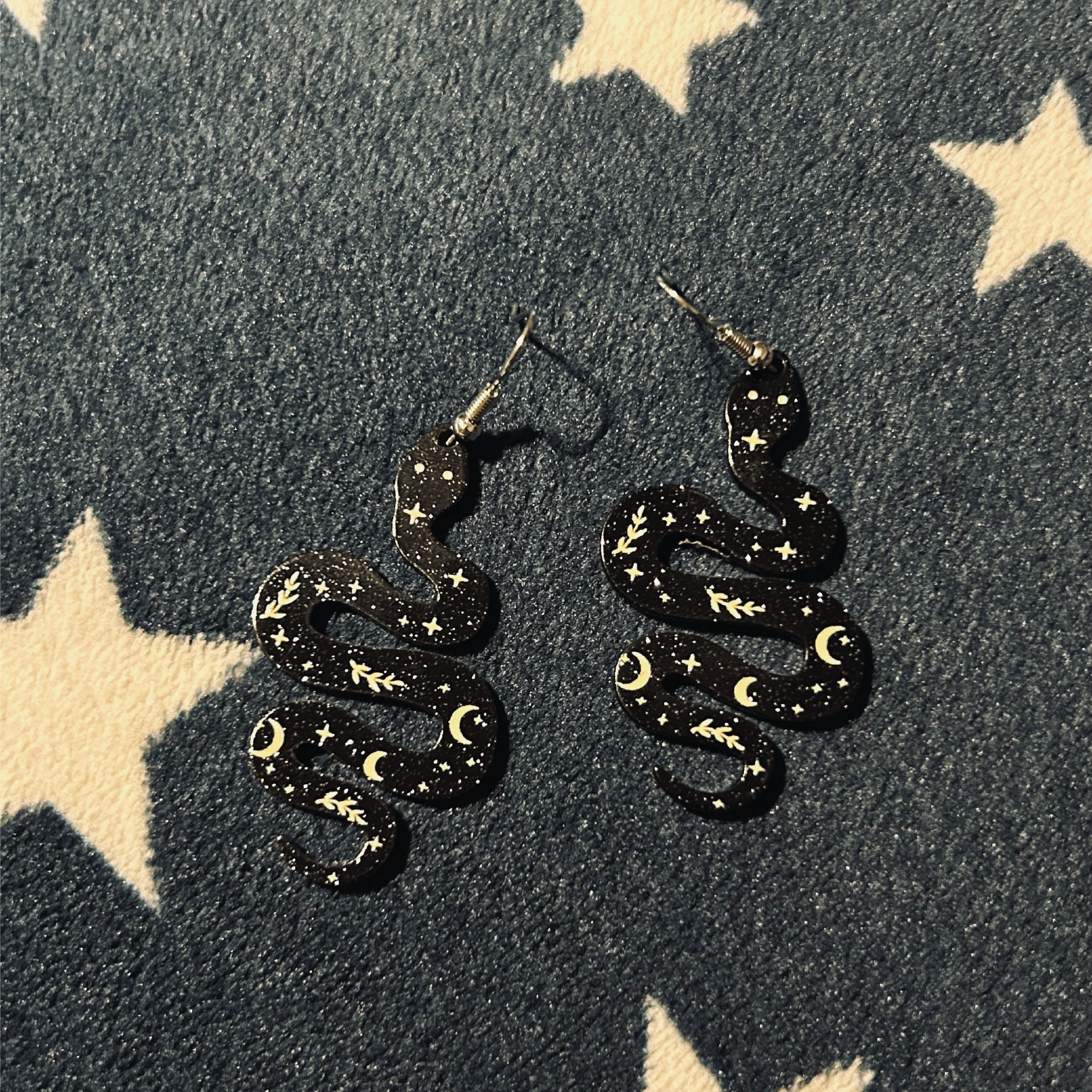 Acrylic Black Snake with Gold Earrings