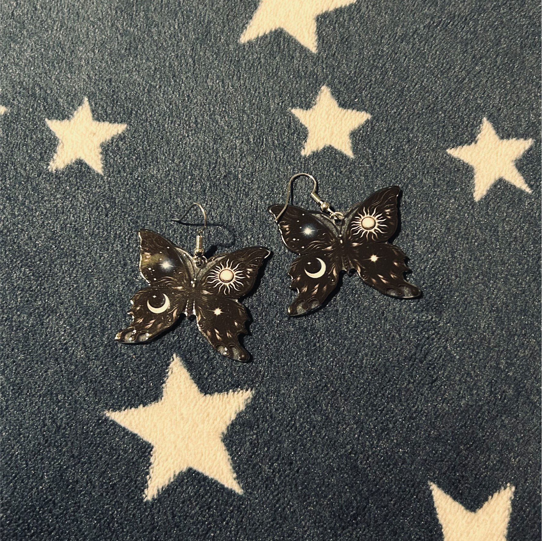 Acrylic Black Butterflies with Moons/Sun Earrings