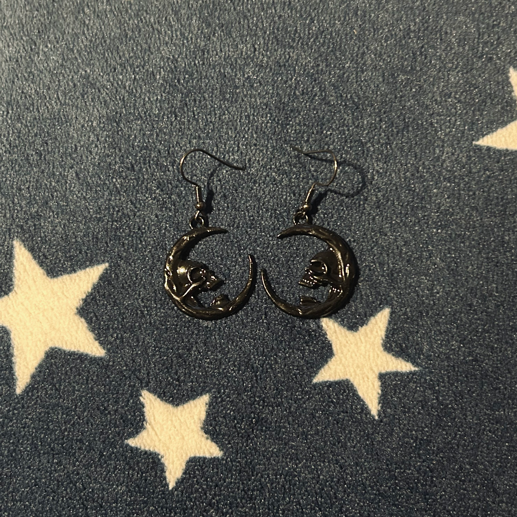 Skull Crescent Moon Earrings - Silver / Black