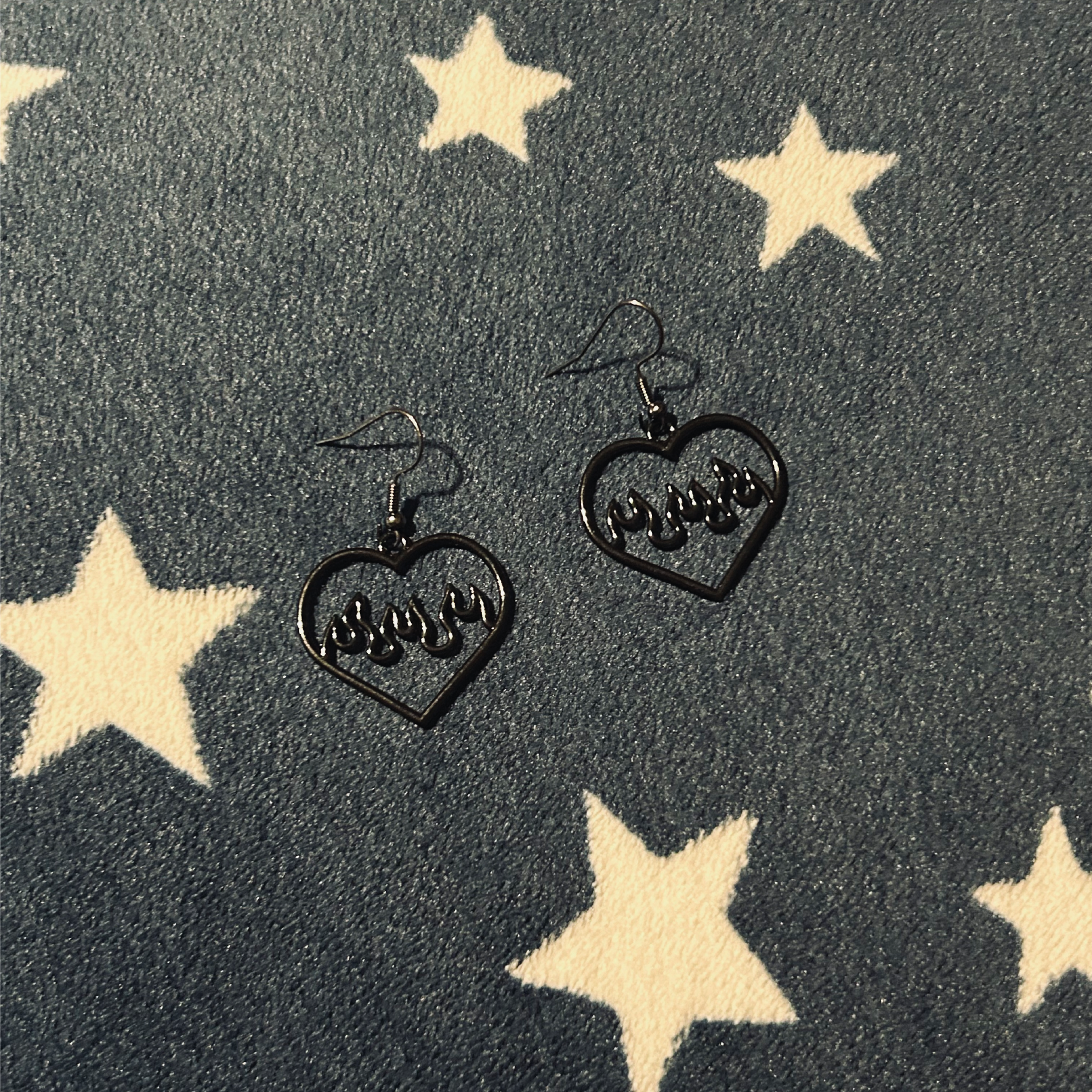 Black Fire Hearts Earrings