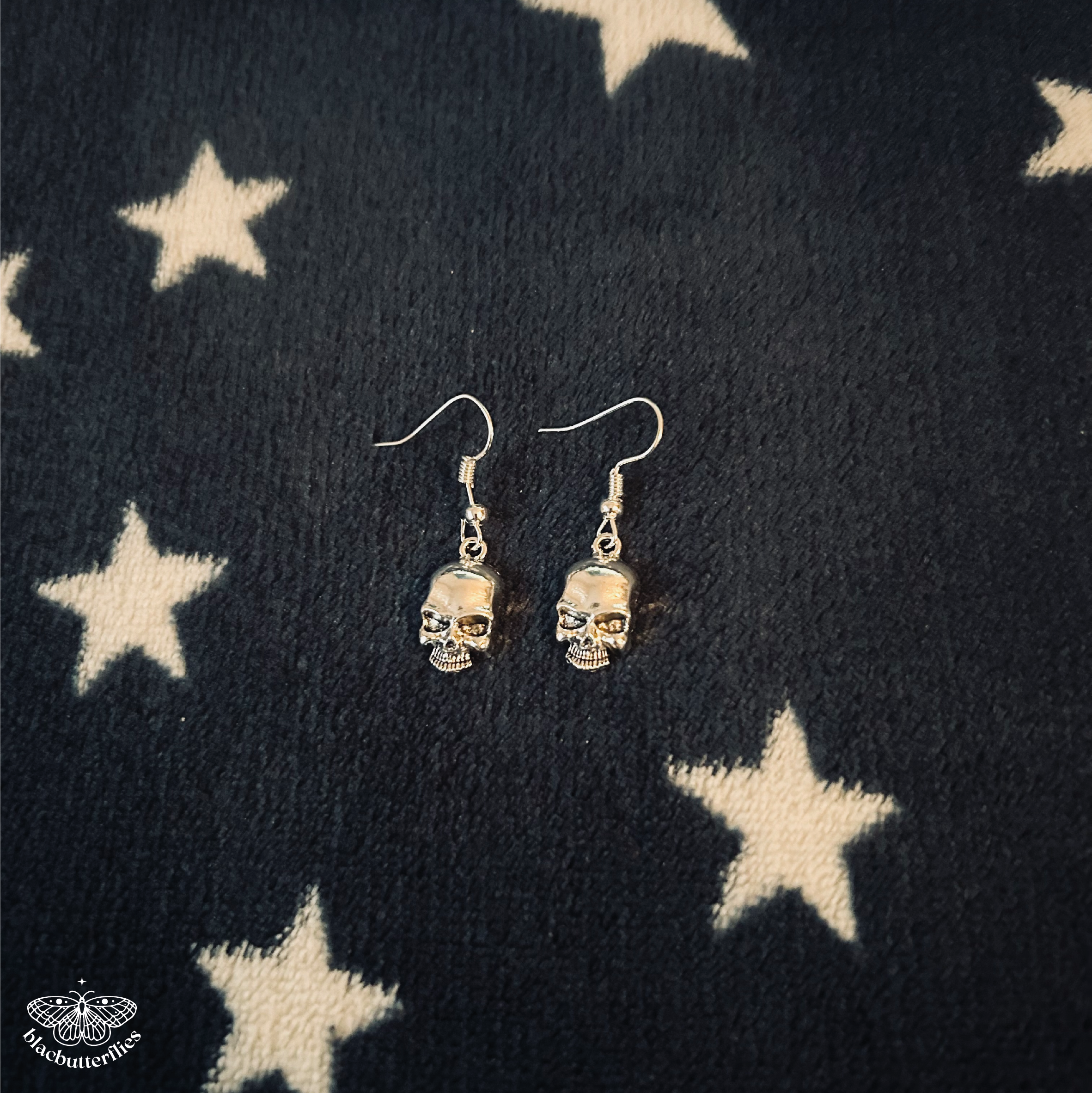 Mini Angry Skull SIlver Earrings