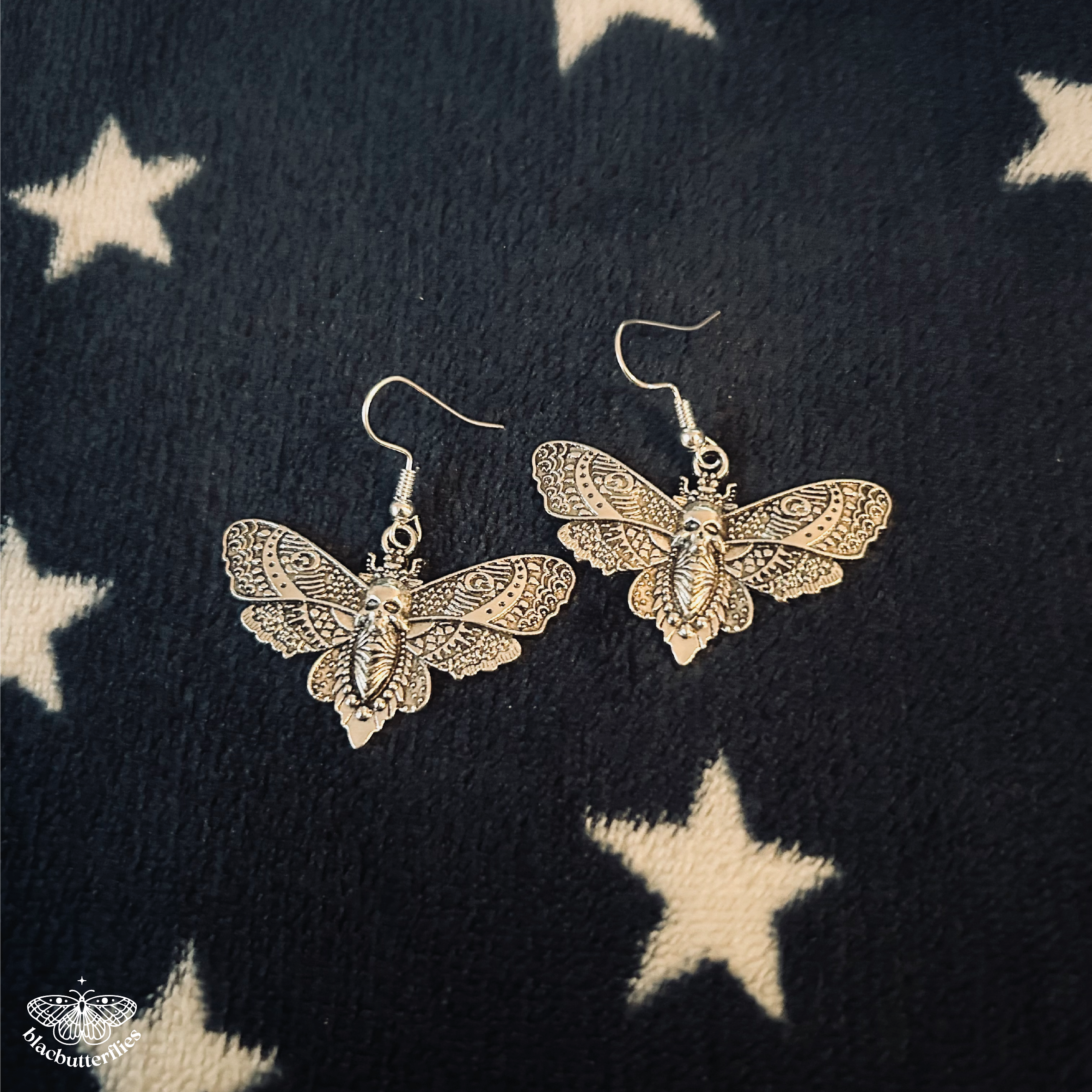 Large Moth Silver Earrings