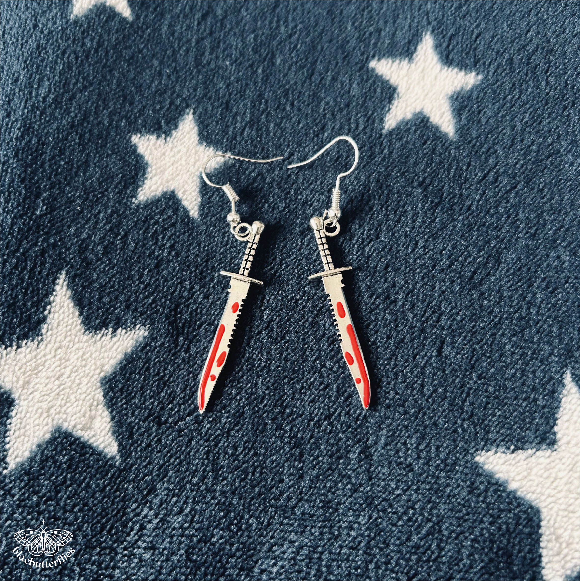 Immitation Blood covered Dagger Earrings