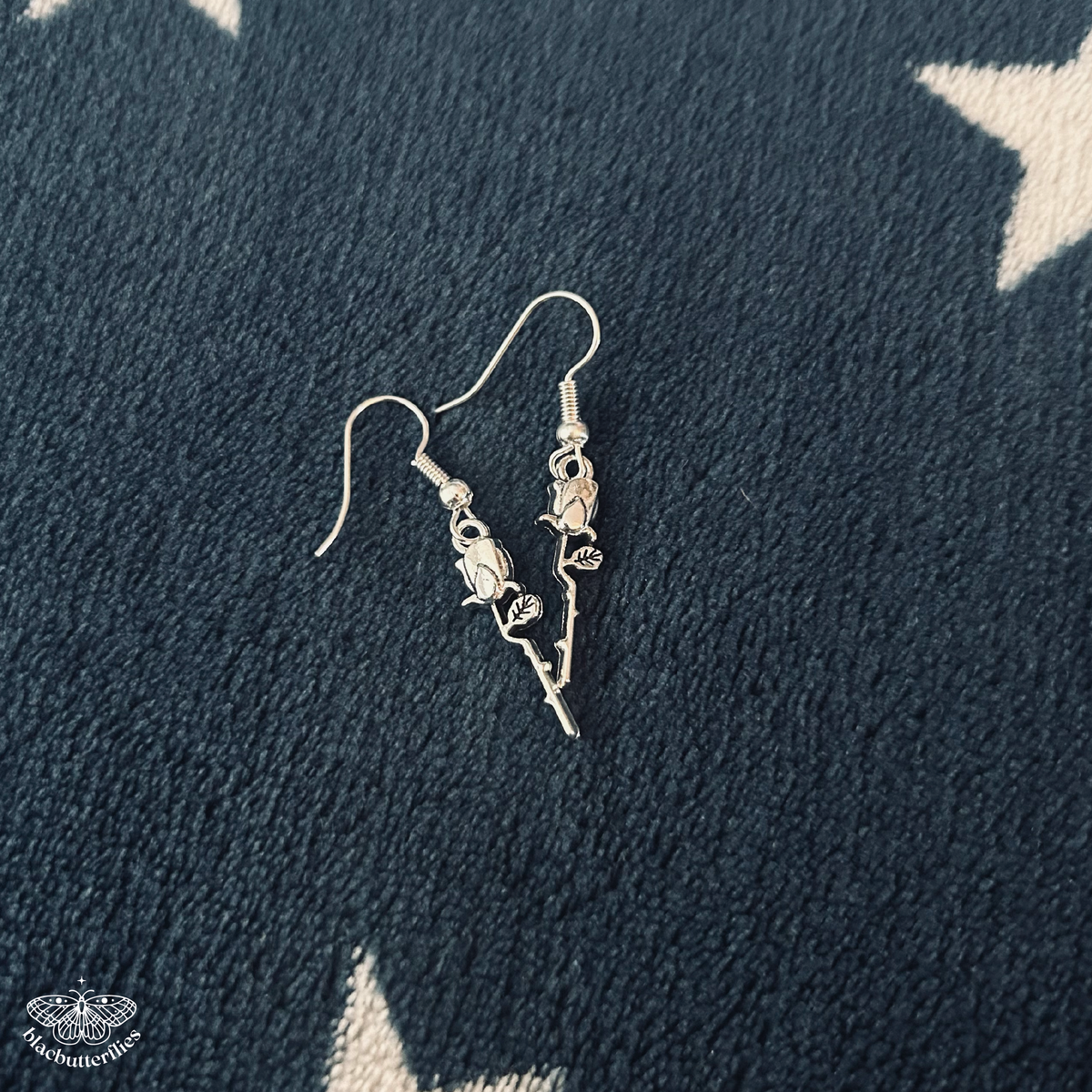 Silver Rose Twig Earrings