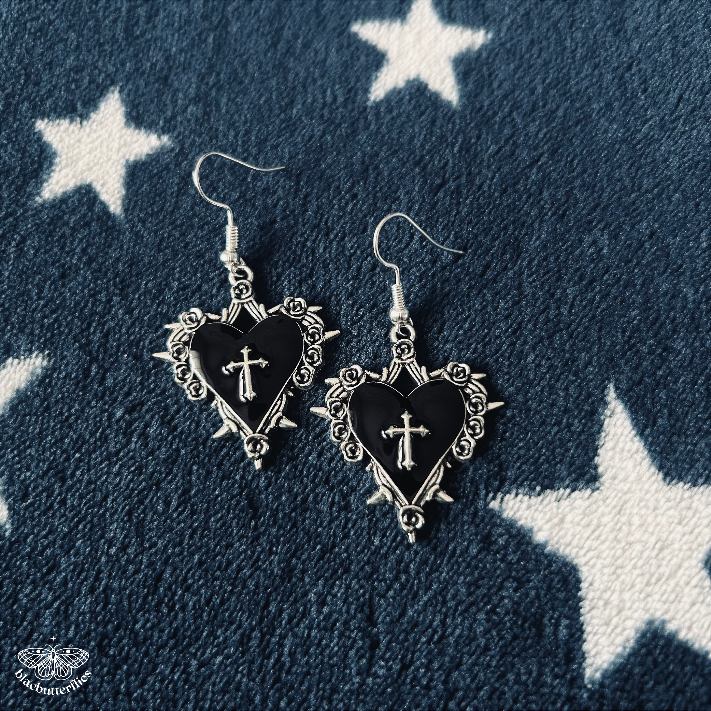 Gothic Heart Silver Earrings