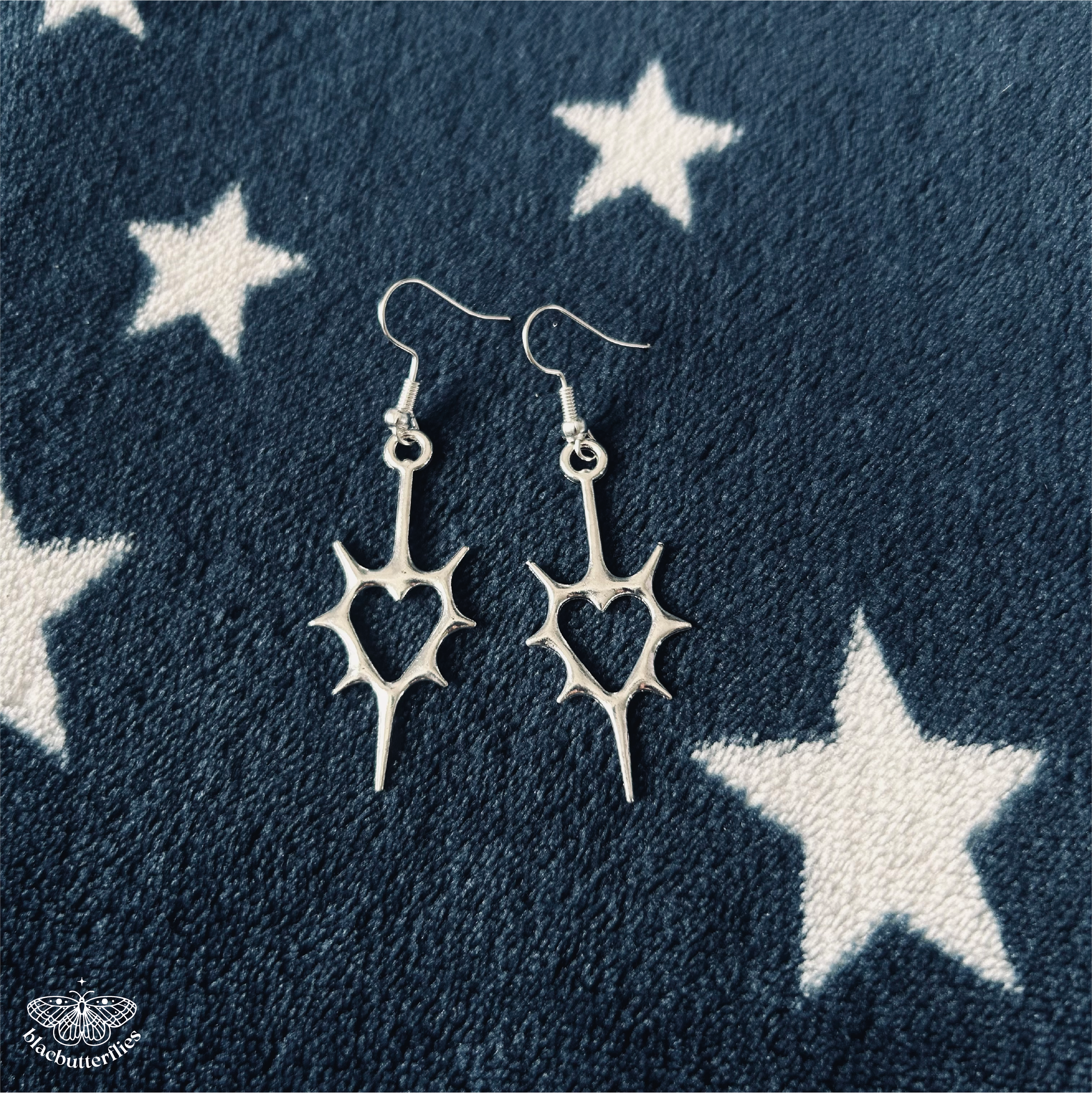 Spiked Drop Heart Silver Earrings