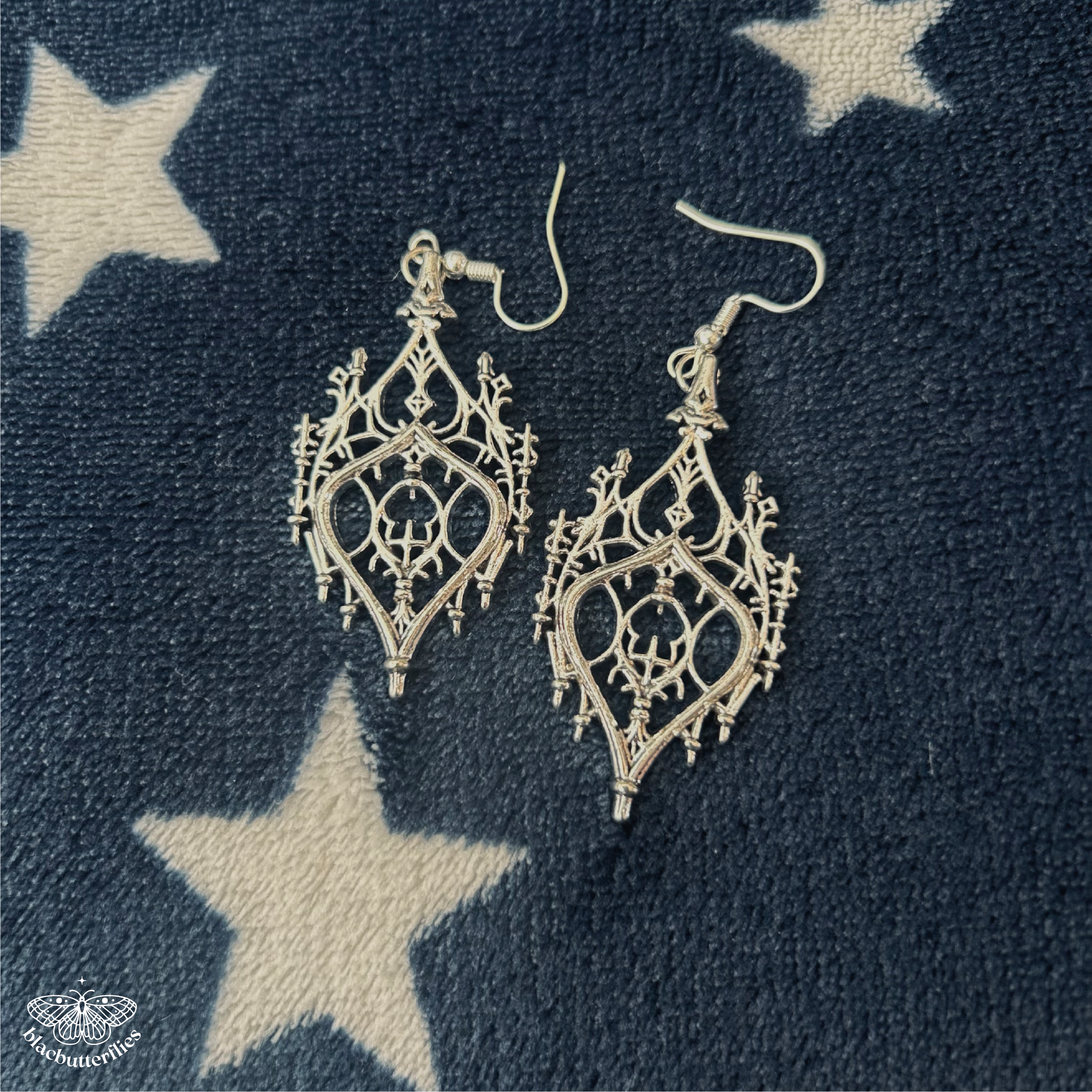 Gothic Style Window Silver Earrings
