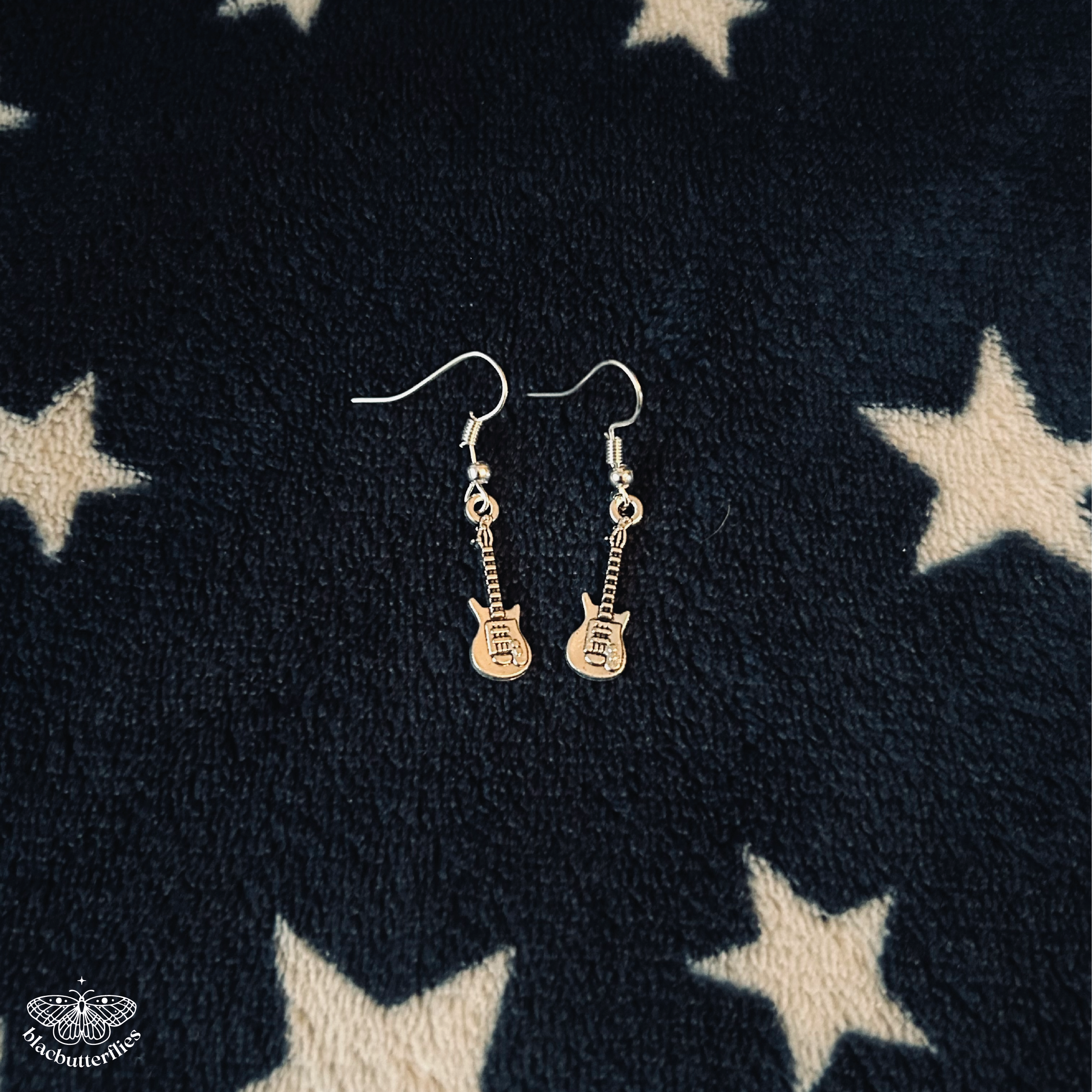 Silver Rock Guitar Earrings