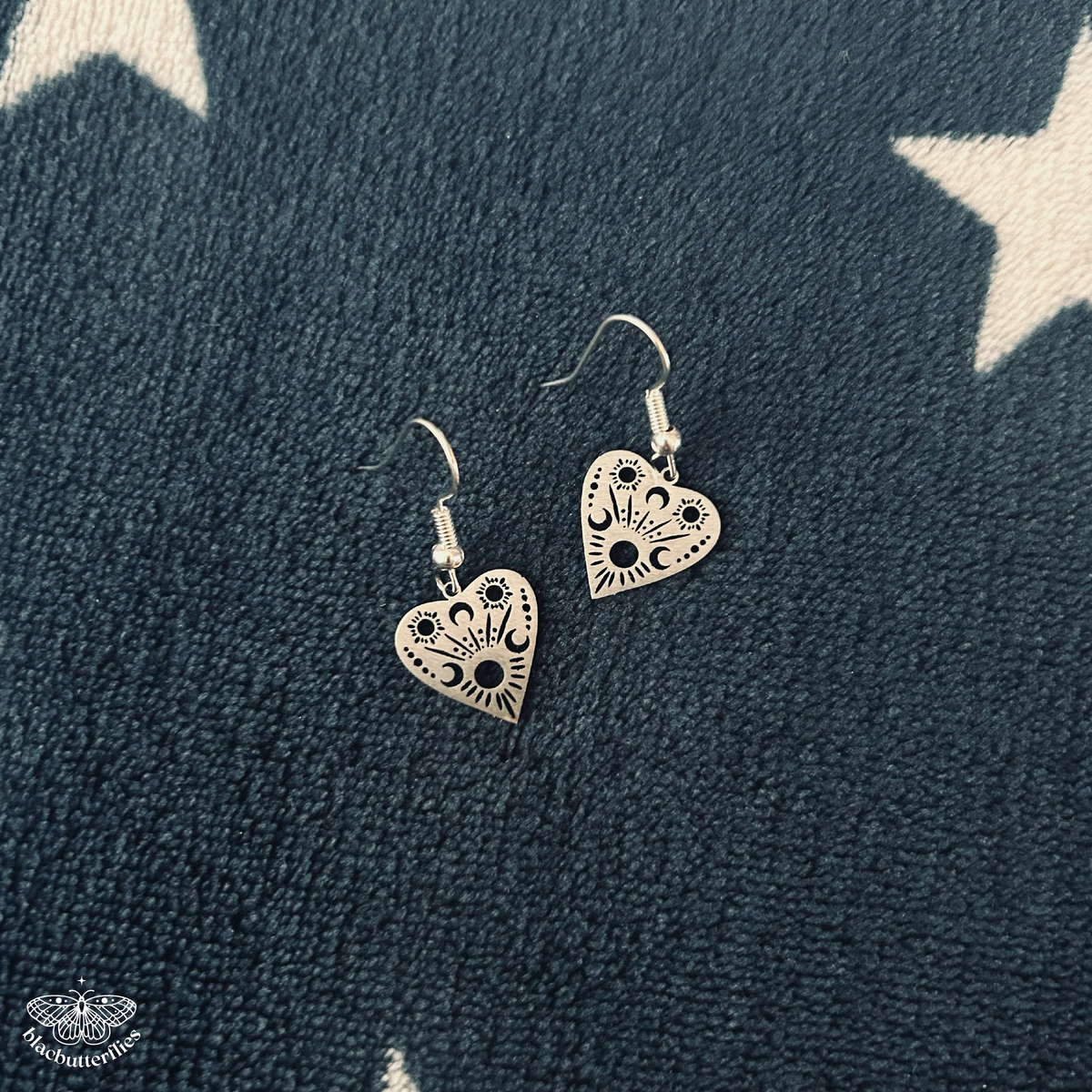 Silver Celestial Heart Earrings