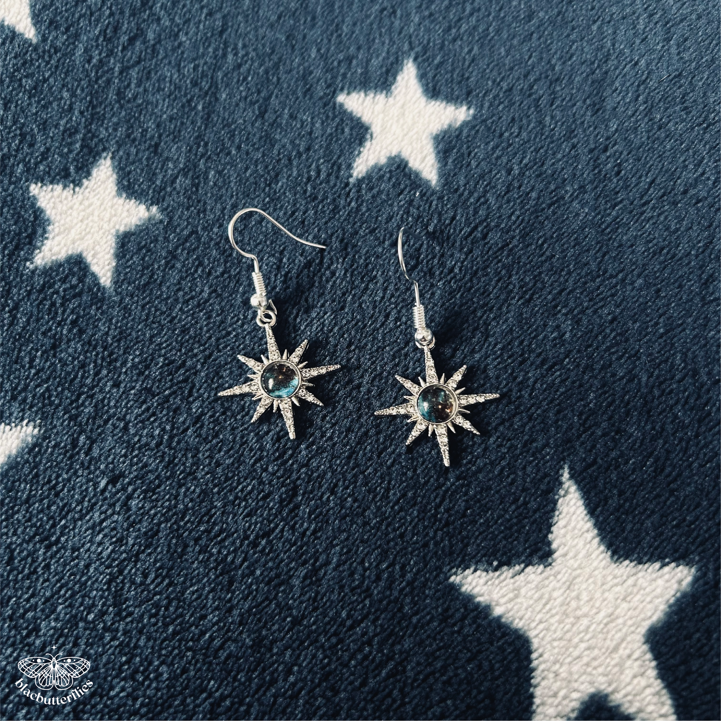 Diamante Stars with Teal Accent Earrings