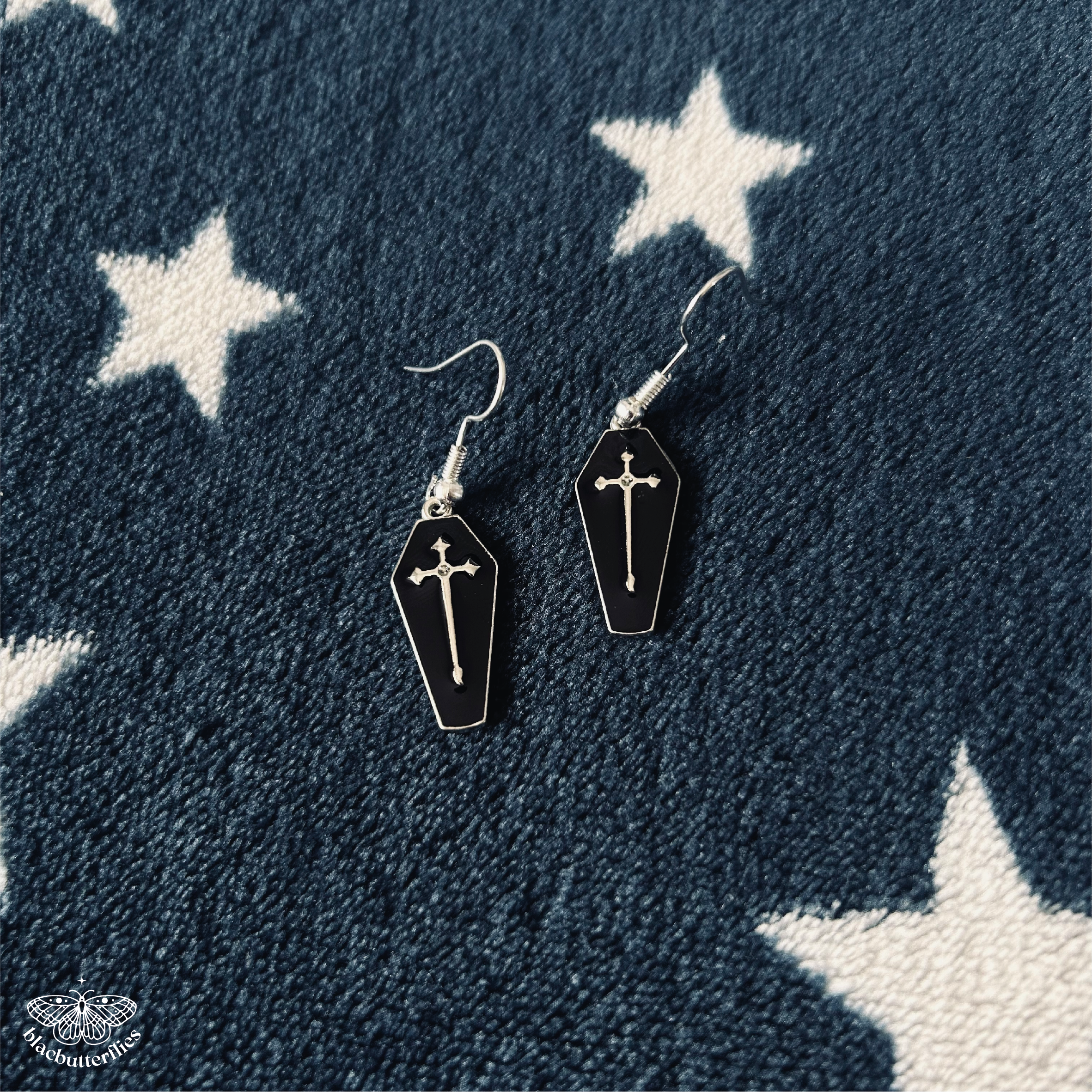 Silver and Black Coffin Earrings