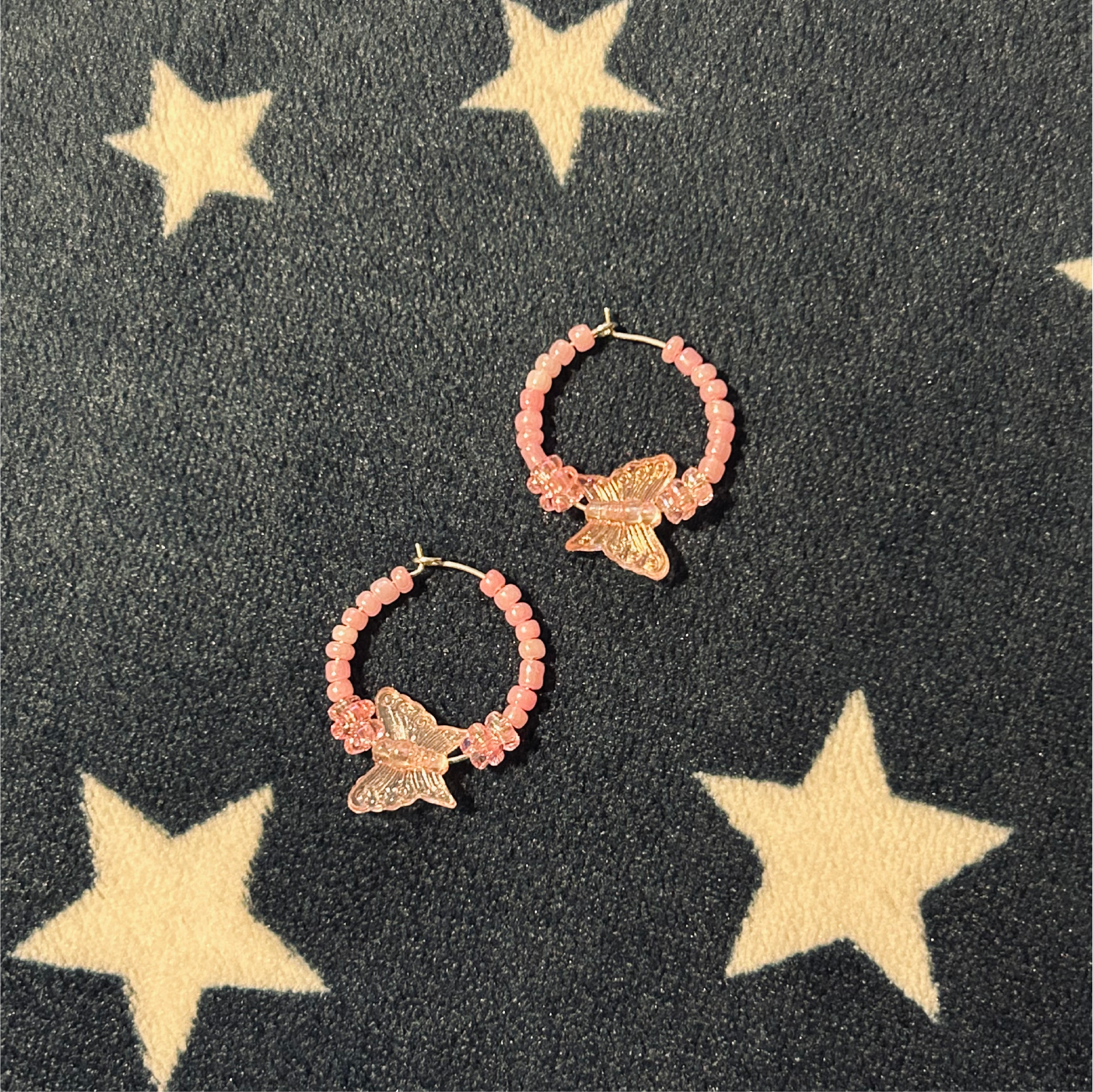 Beaded Hoop Earrings Butterfly Design - Multiple Colours