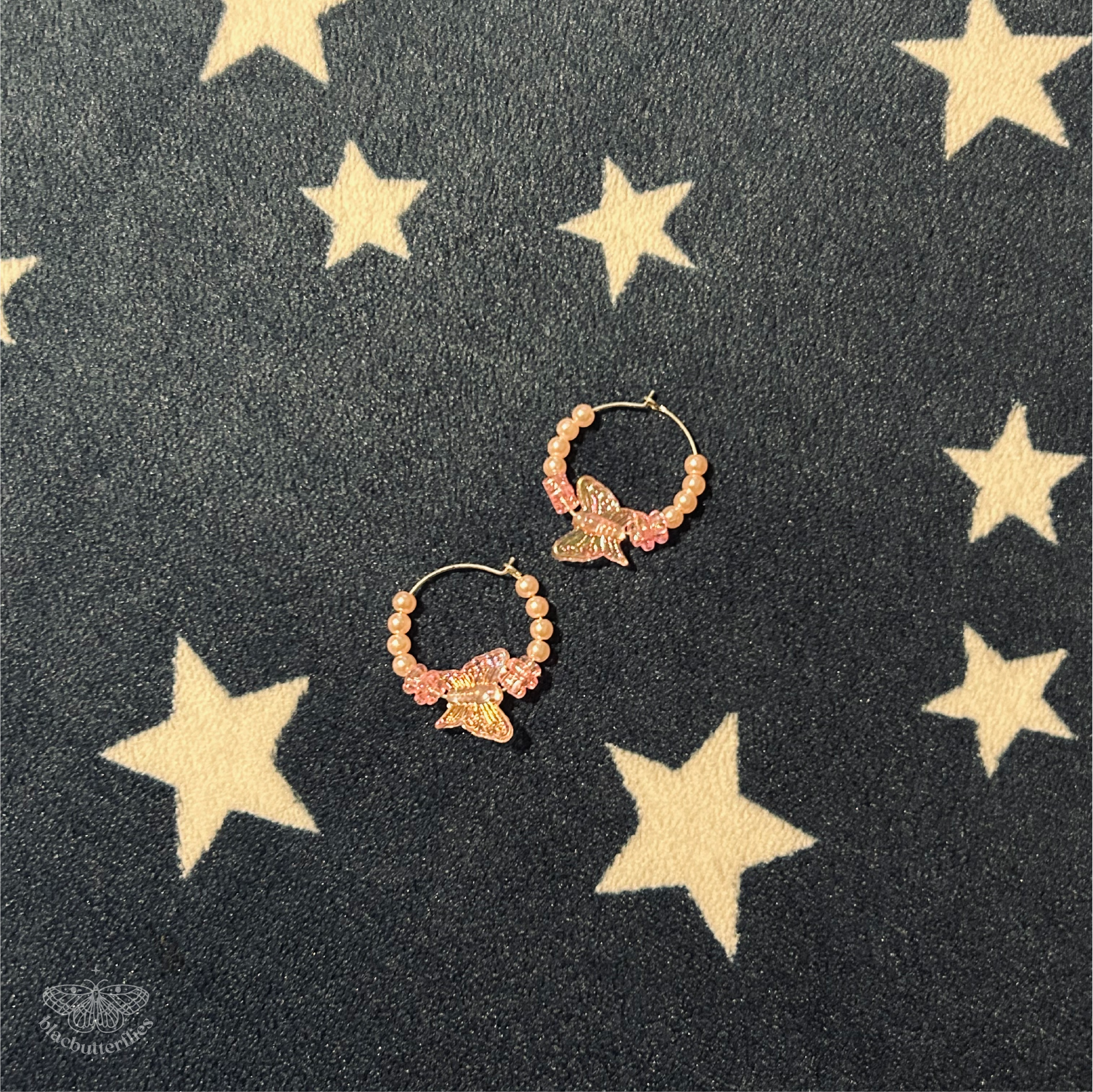 Beaded Hoop Earrings Butterfly Design - Multiple Colours