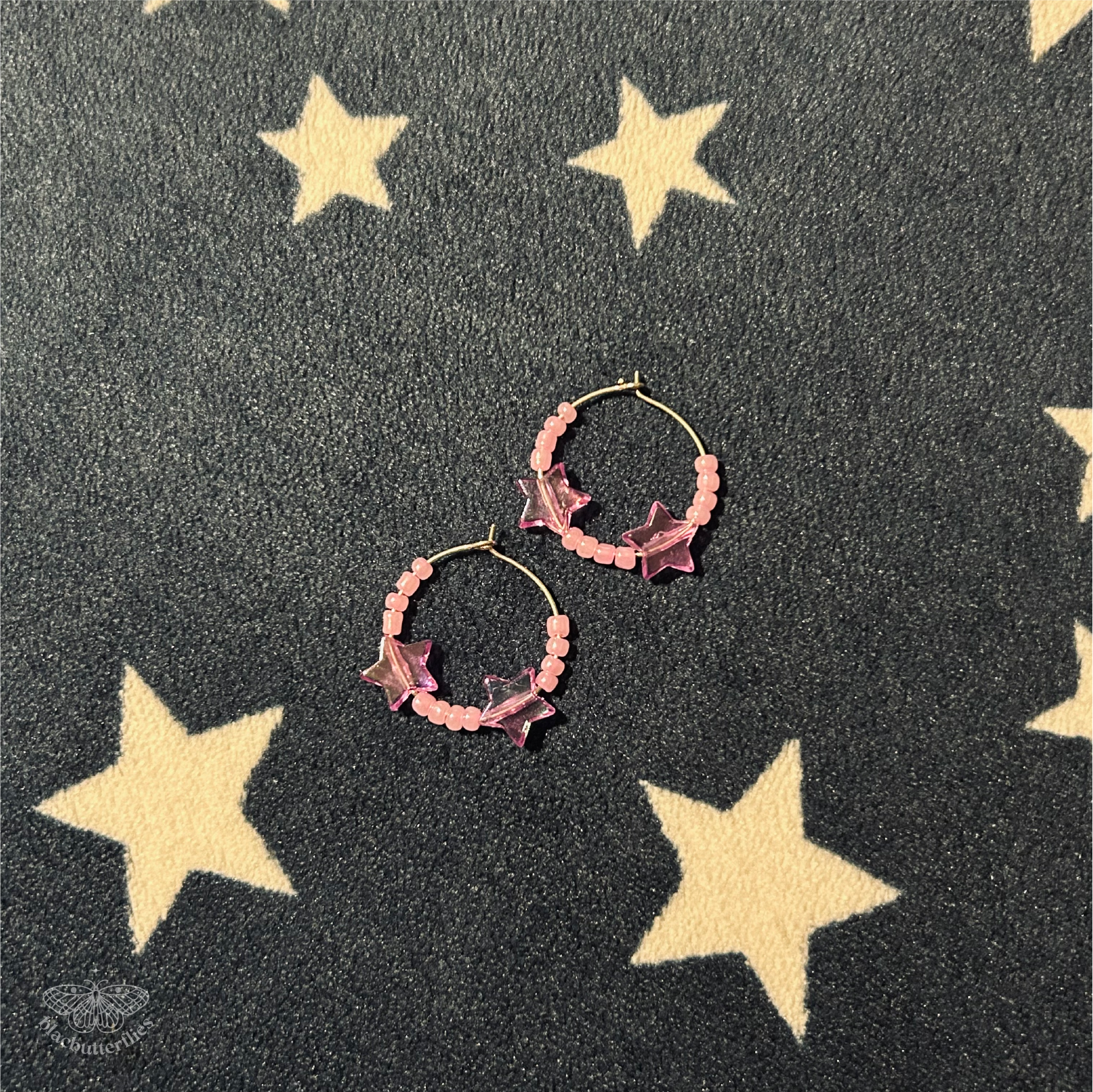 Light Pink Beaded Hoop Earrings Stars