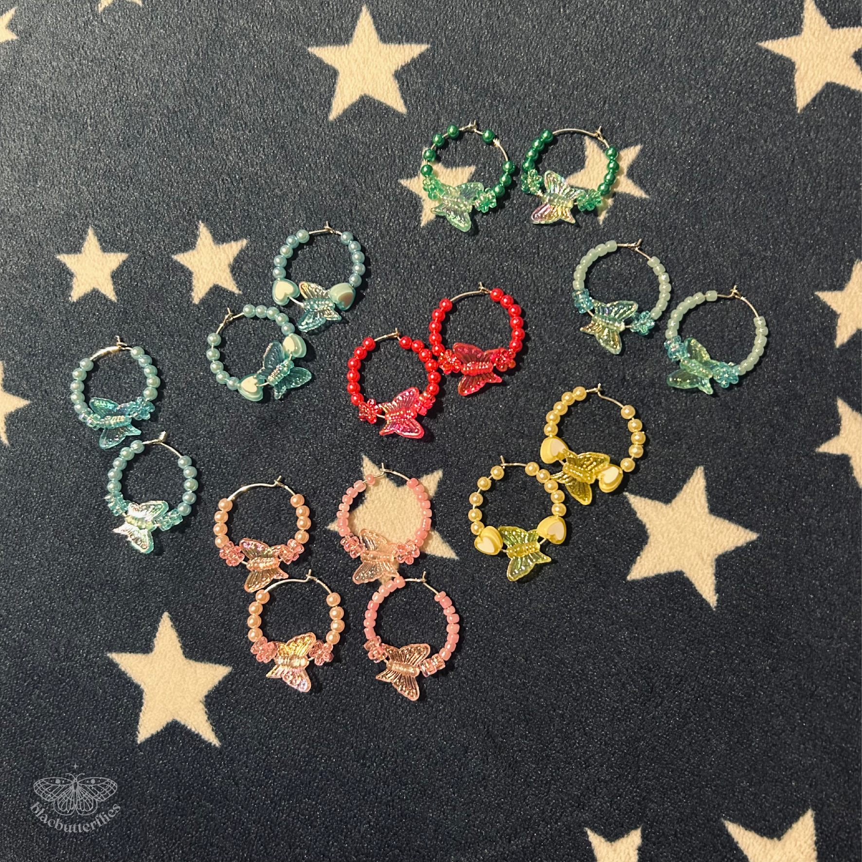 Beaded Hoop Earrings Butterfly Design - Multiple Colours