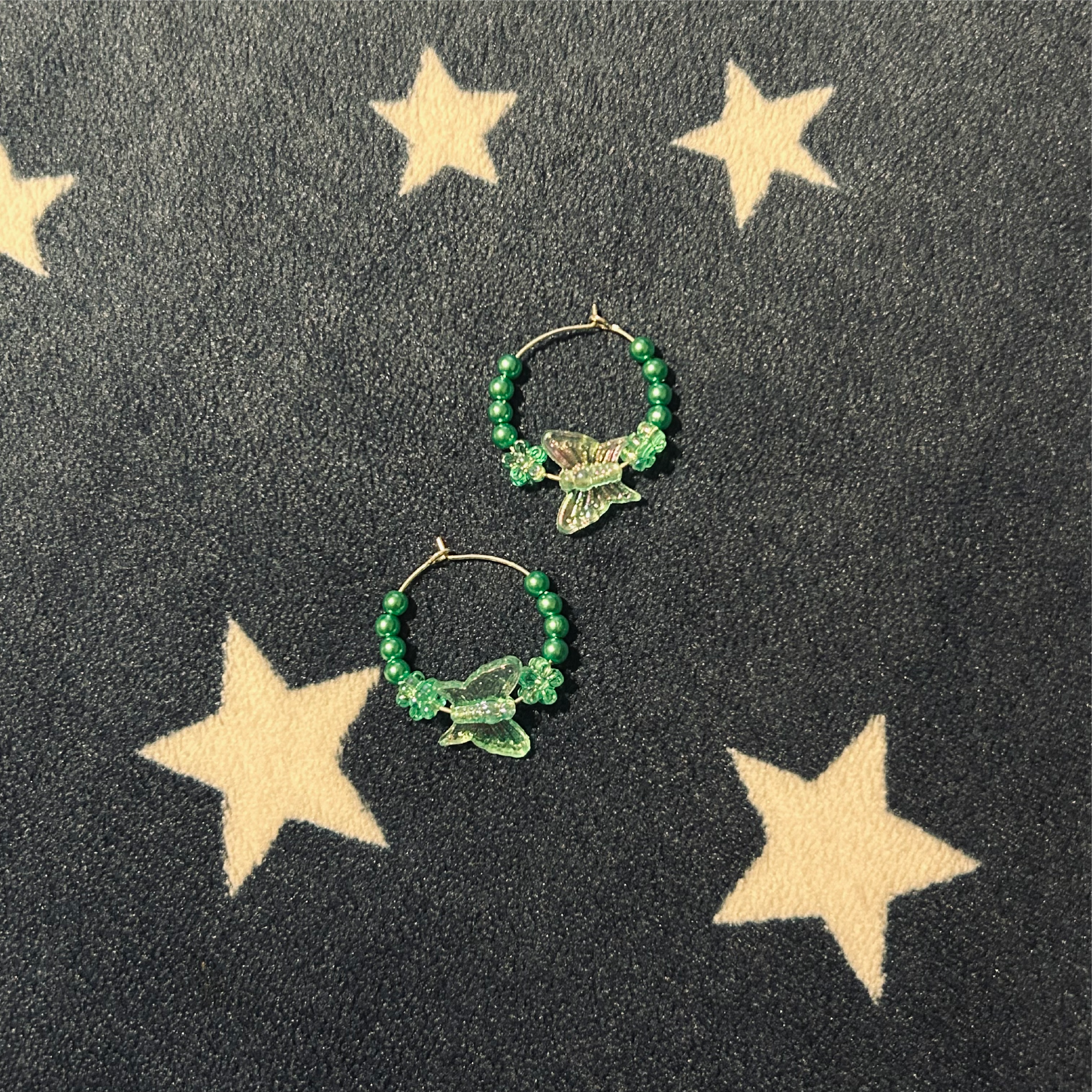 Beaded Hoop Earrings Butterfly Design - Multiple Colours