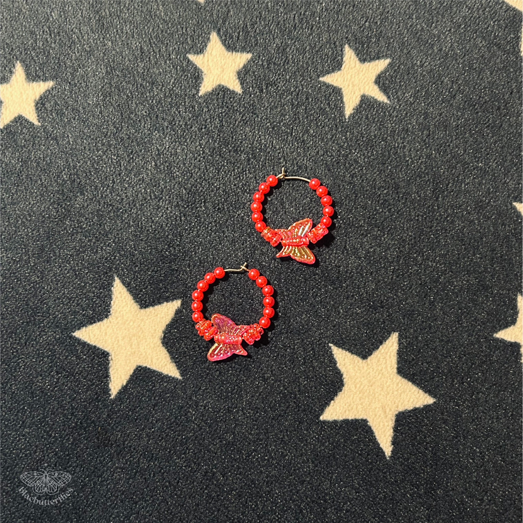 Beaded Hoop Earrings Butterfly Design - Multiple Colours