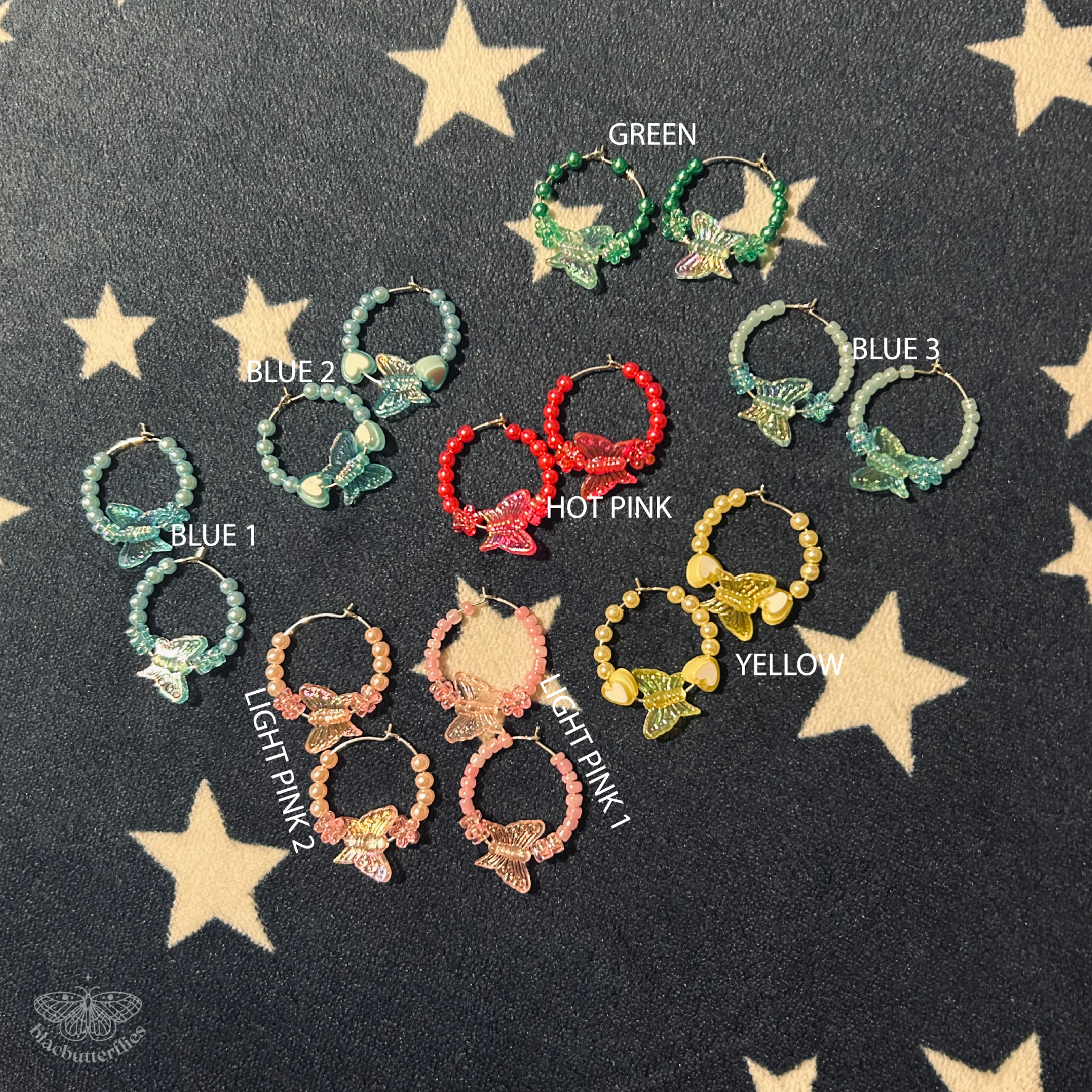 Beaded Hoop Earrings Butterfly Design - Multiple Colours