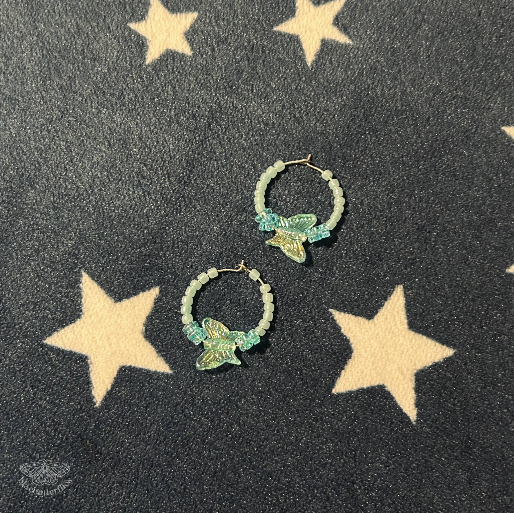 Beaded Hoop Earrings Butterfly Design - Multiple Colours