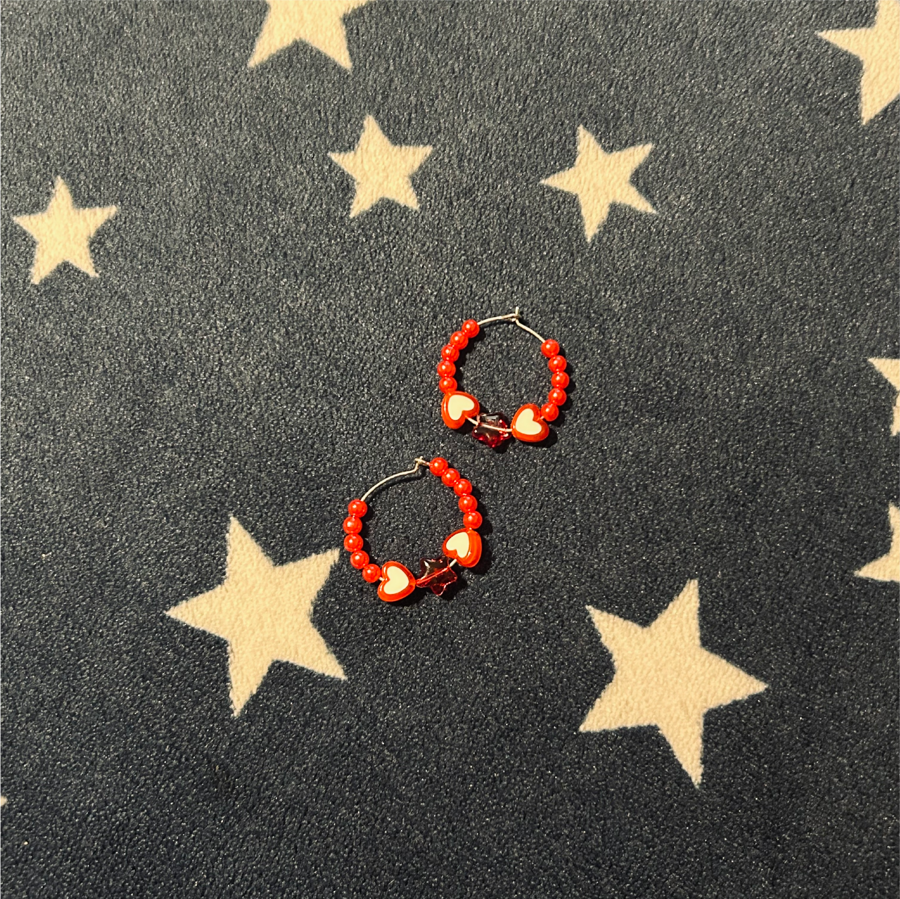 Red Beaded Hoop Earrings