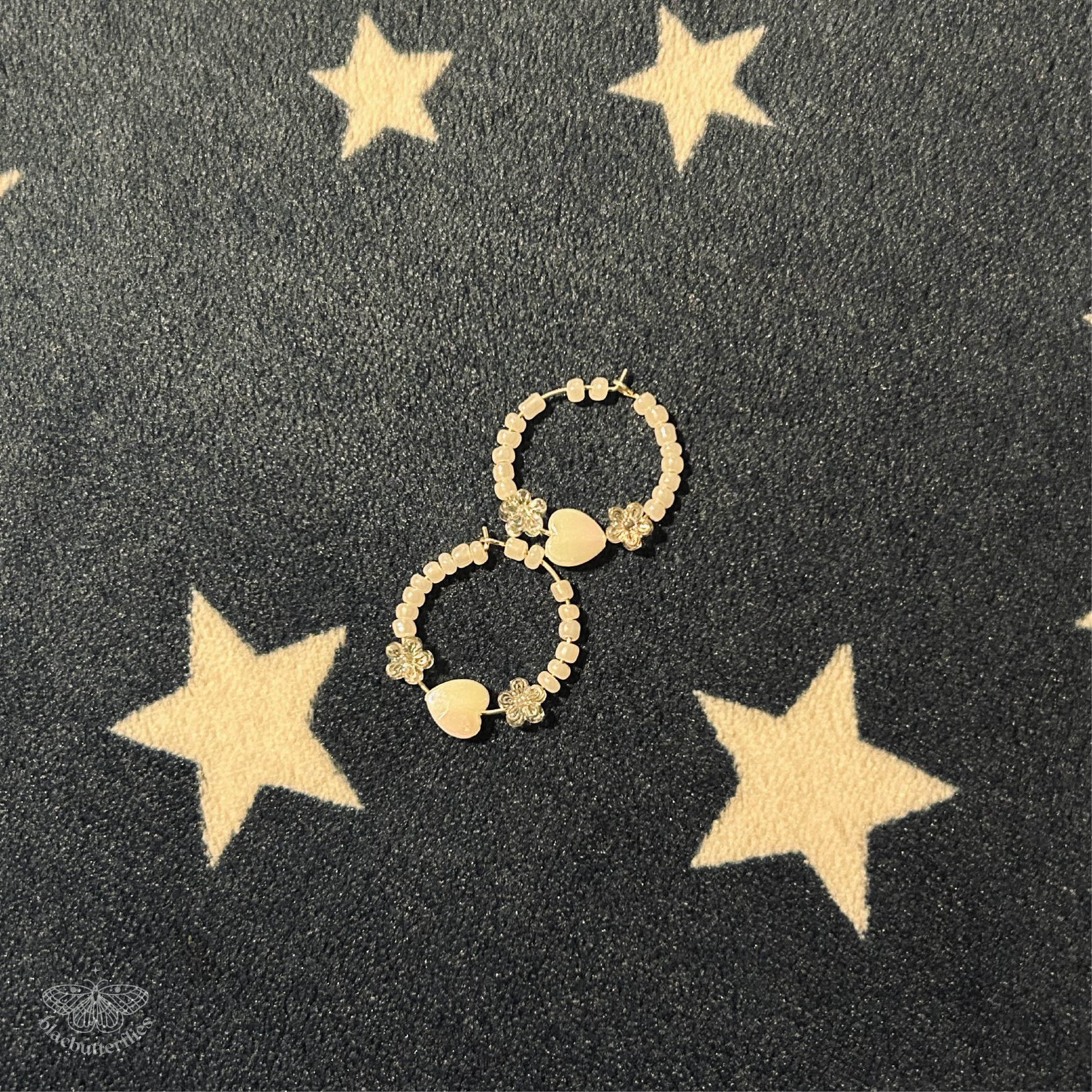 White Heart and Flower Hooped Earrings