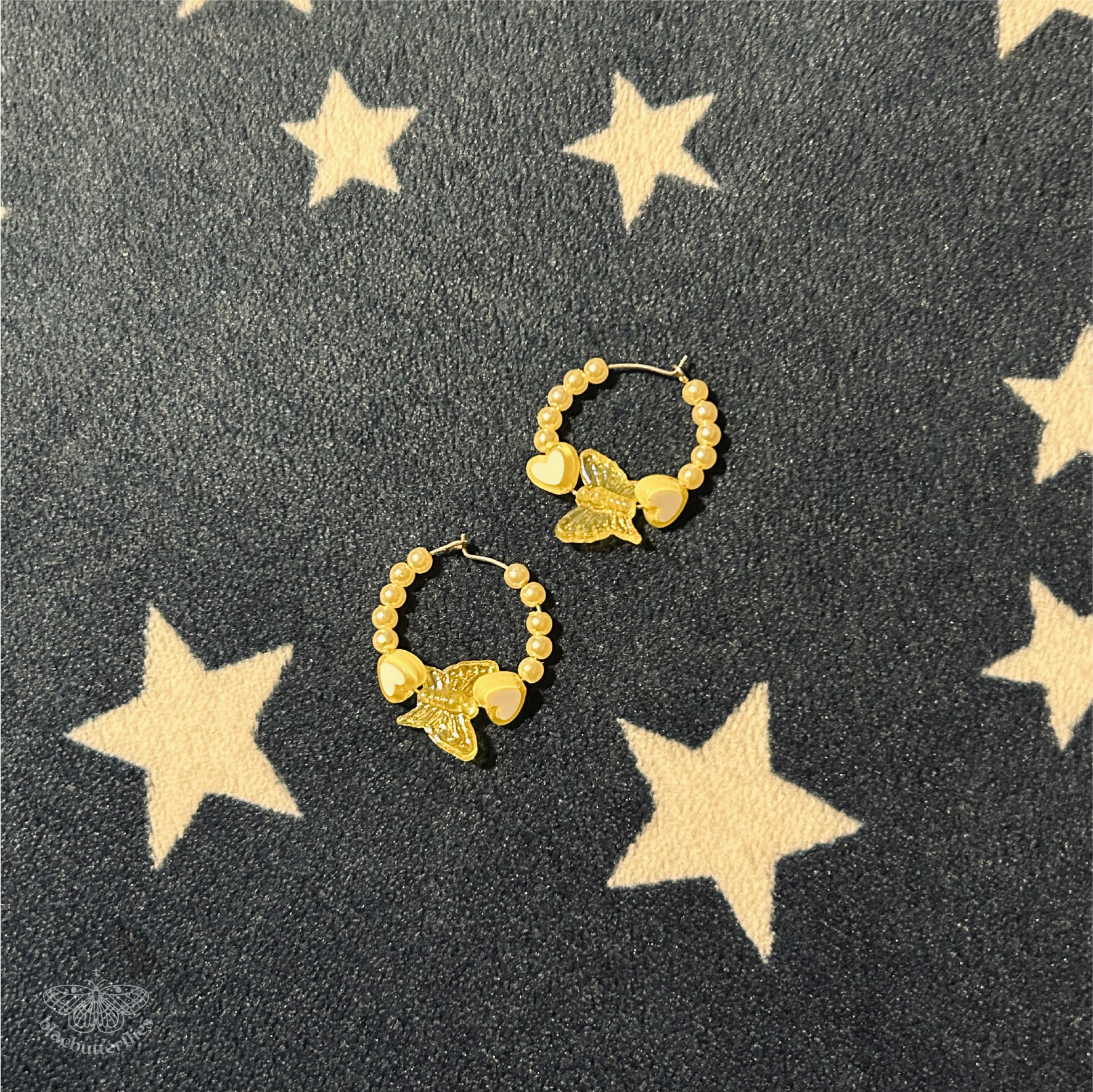Beaded Hoop Earrings Butterfly Design - Multiple Colours