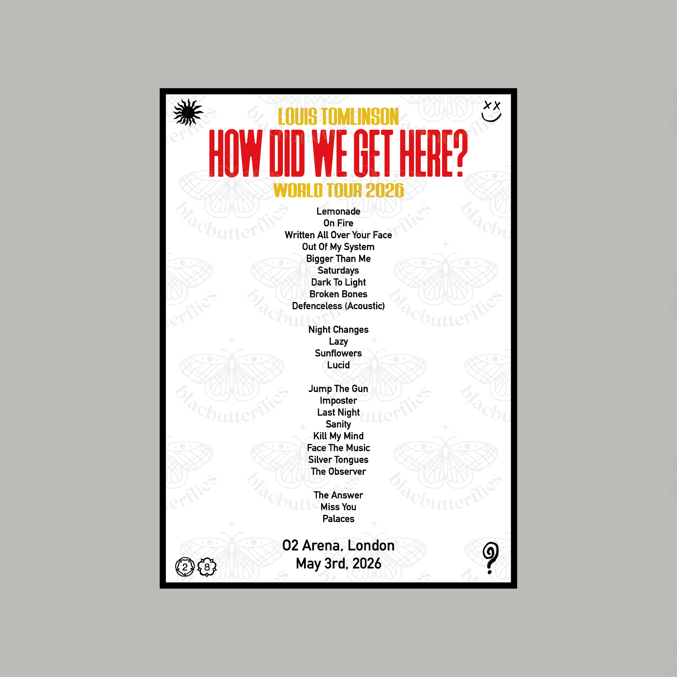 Tomlinson HDWGH Tour Setlist Poster