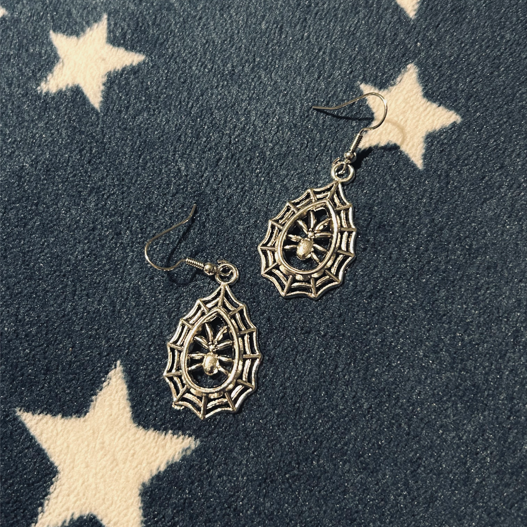 Spider Locket Style Silver Earrings