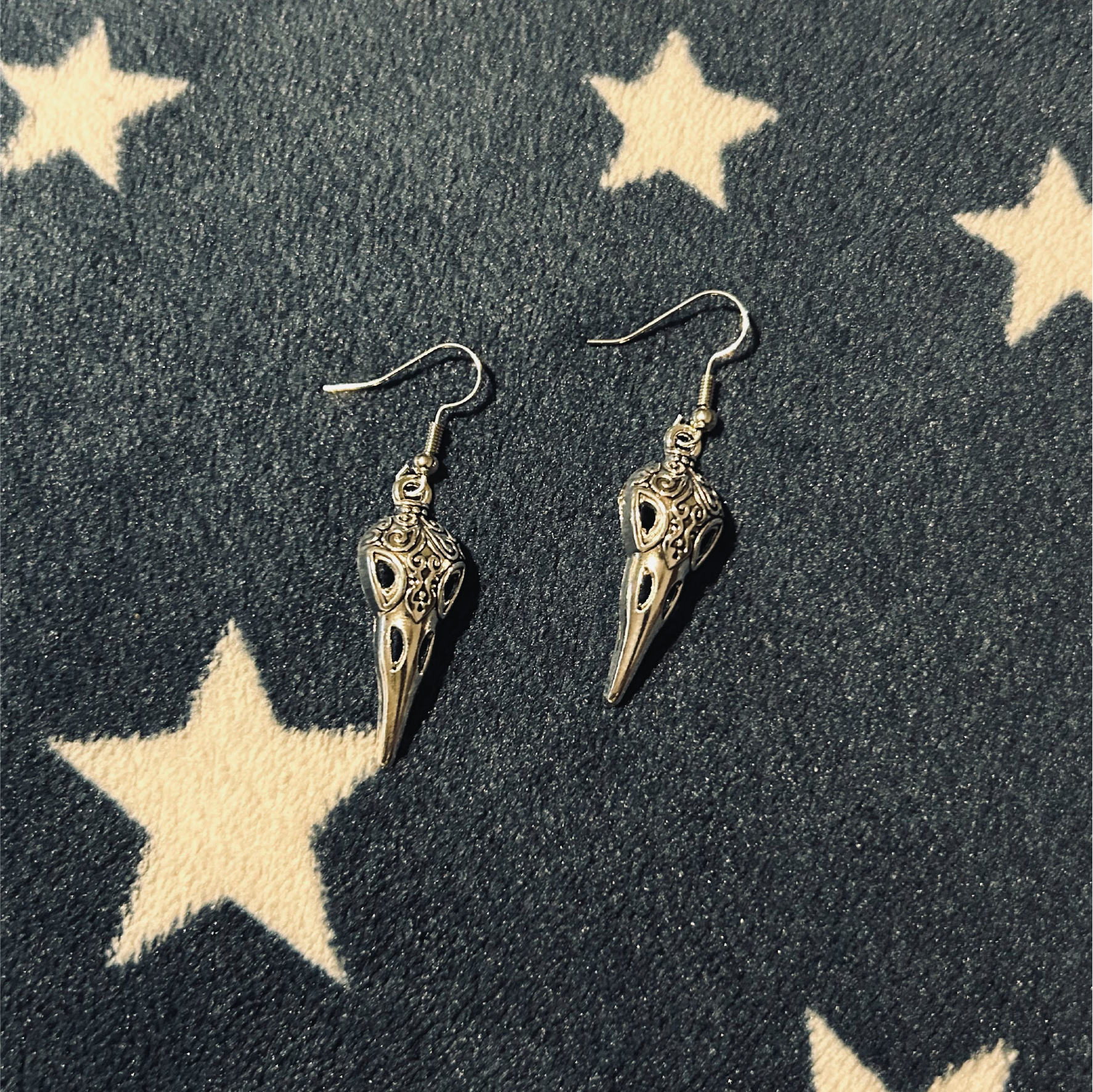 Bird Skull Silver Earrings