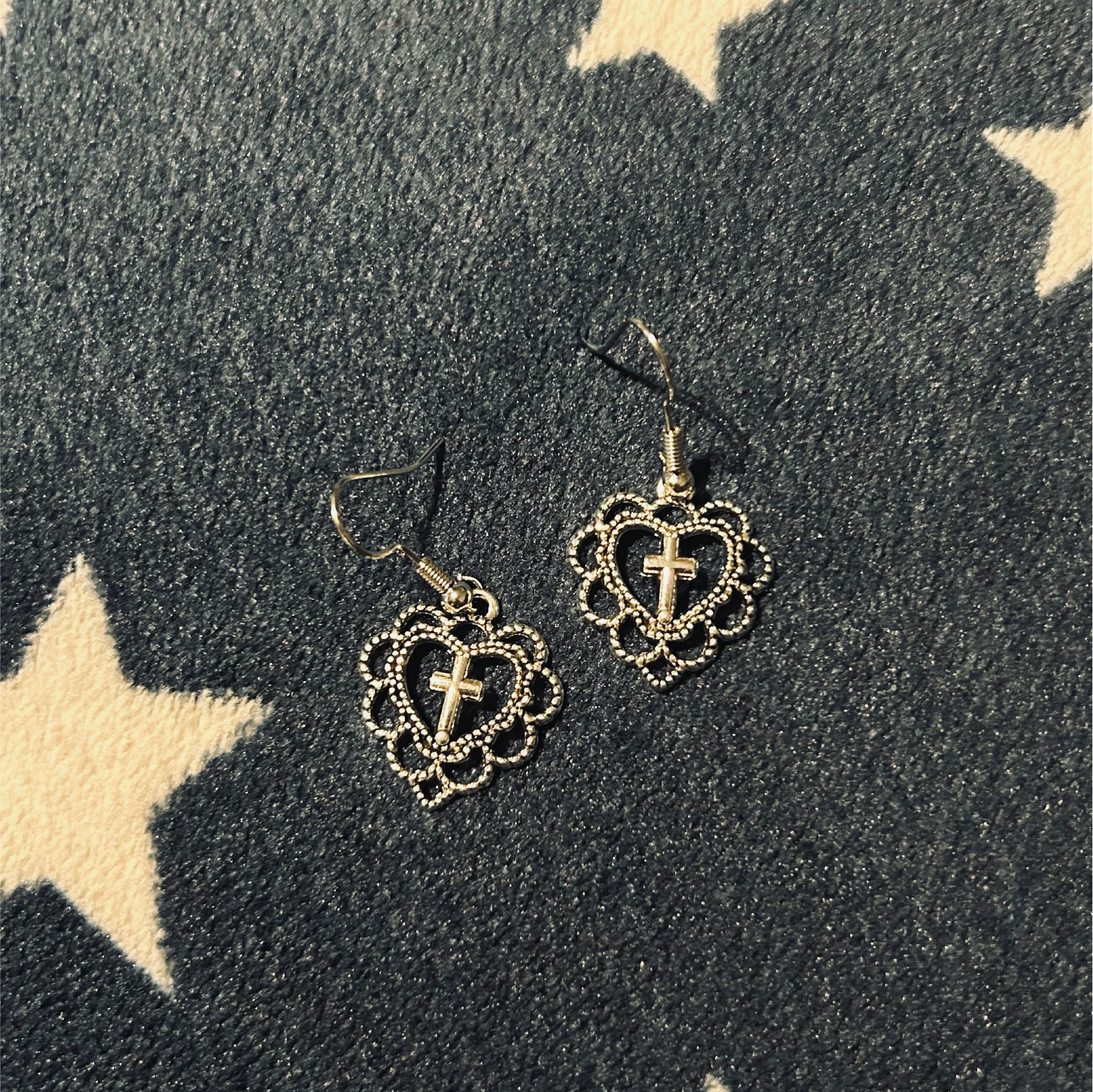 Floral Cross Silver Earrings