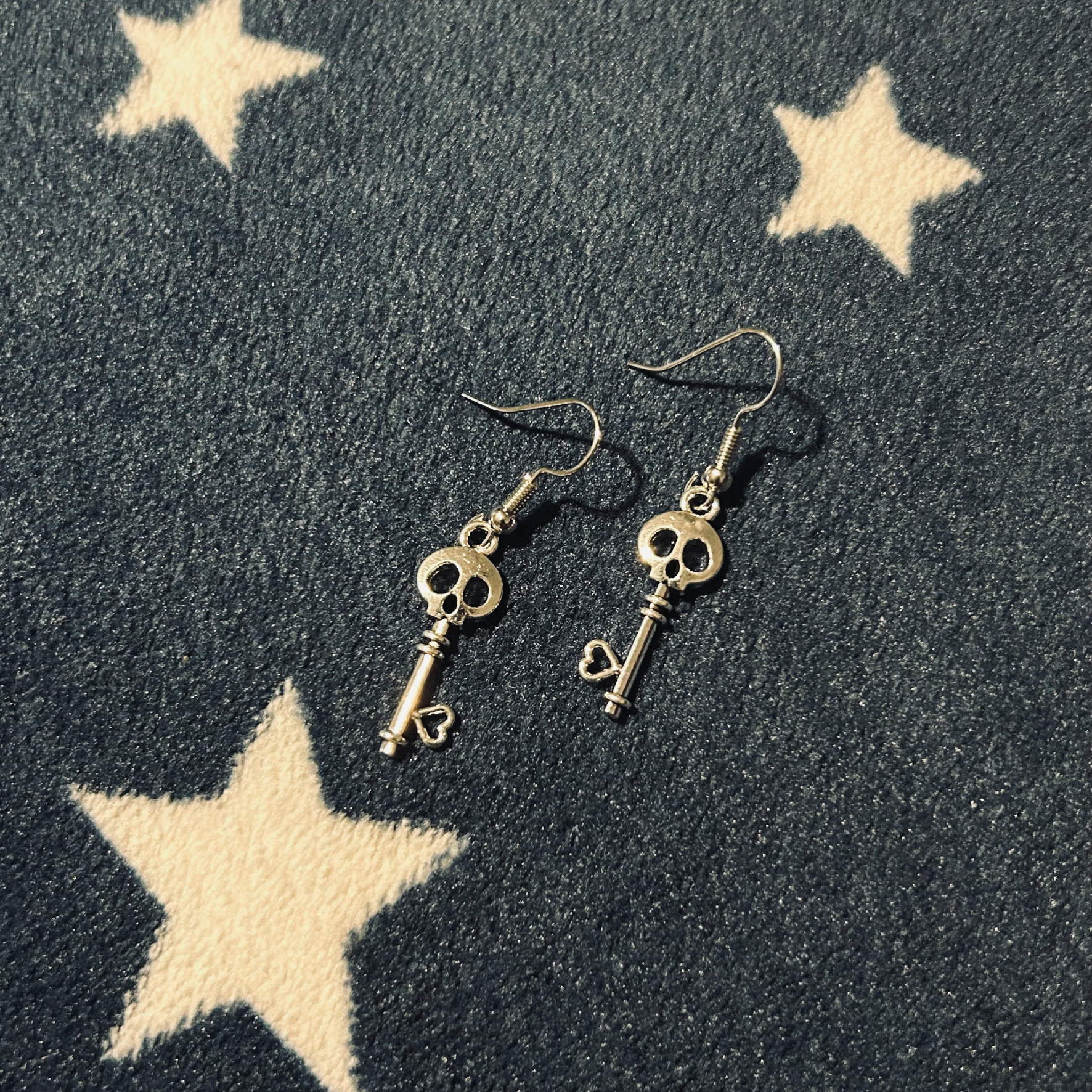 Skeleton Key Silver Earrings