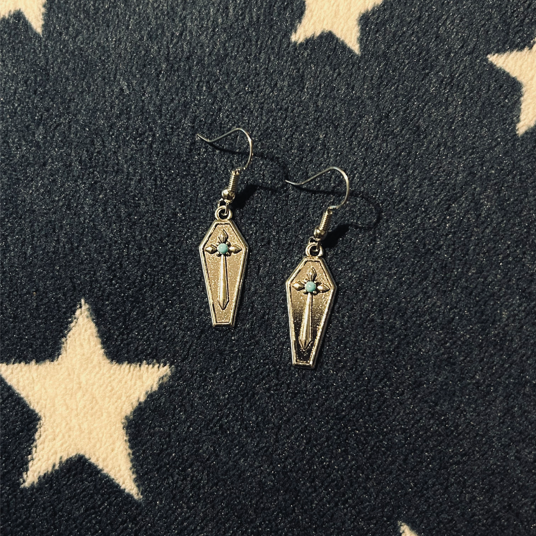 Silver Coffin with Turquoise Detail Earrings