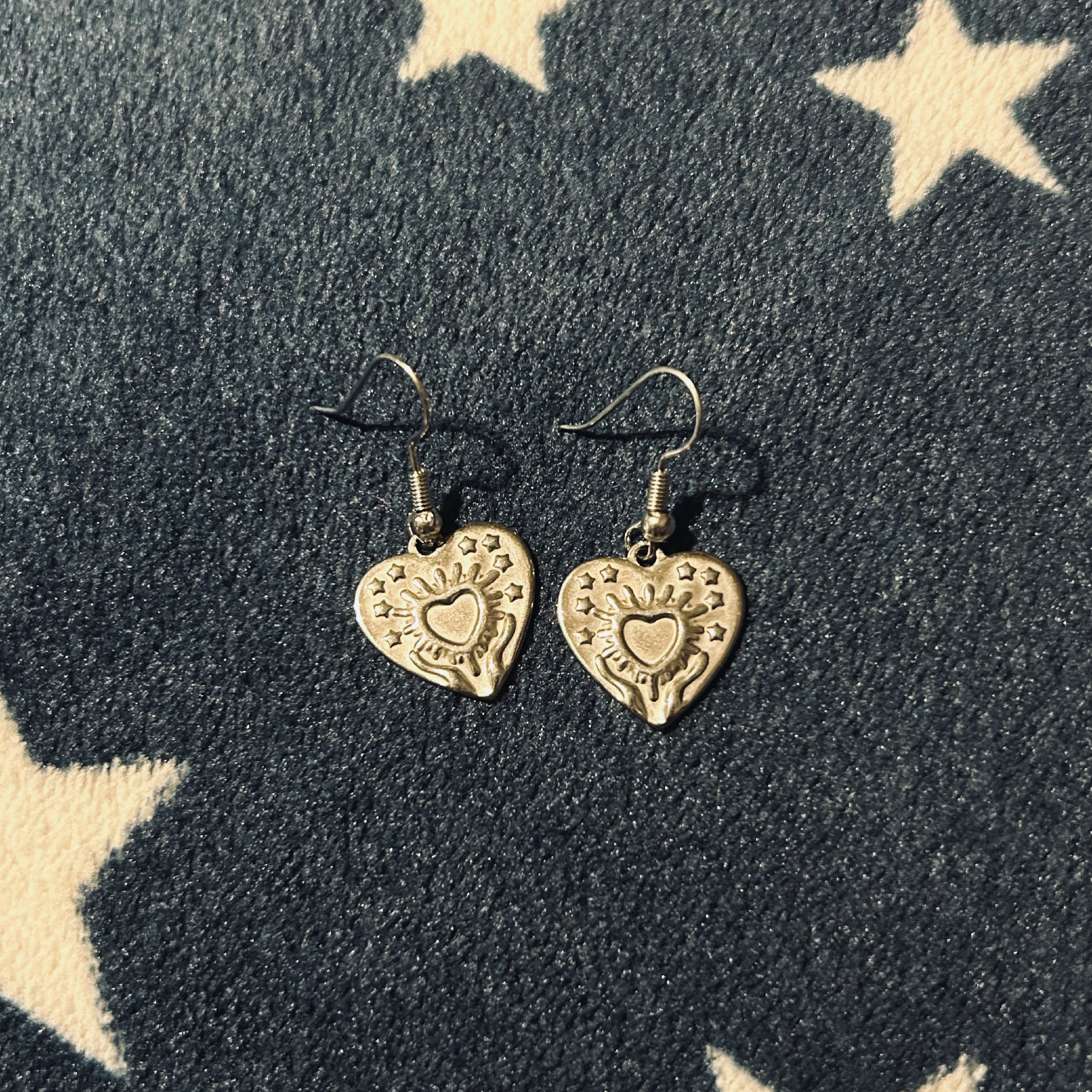 Embossed Heart Silver Earrings