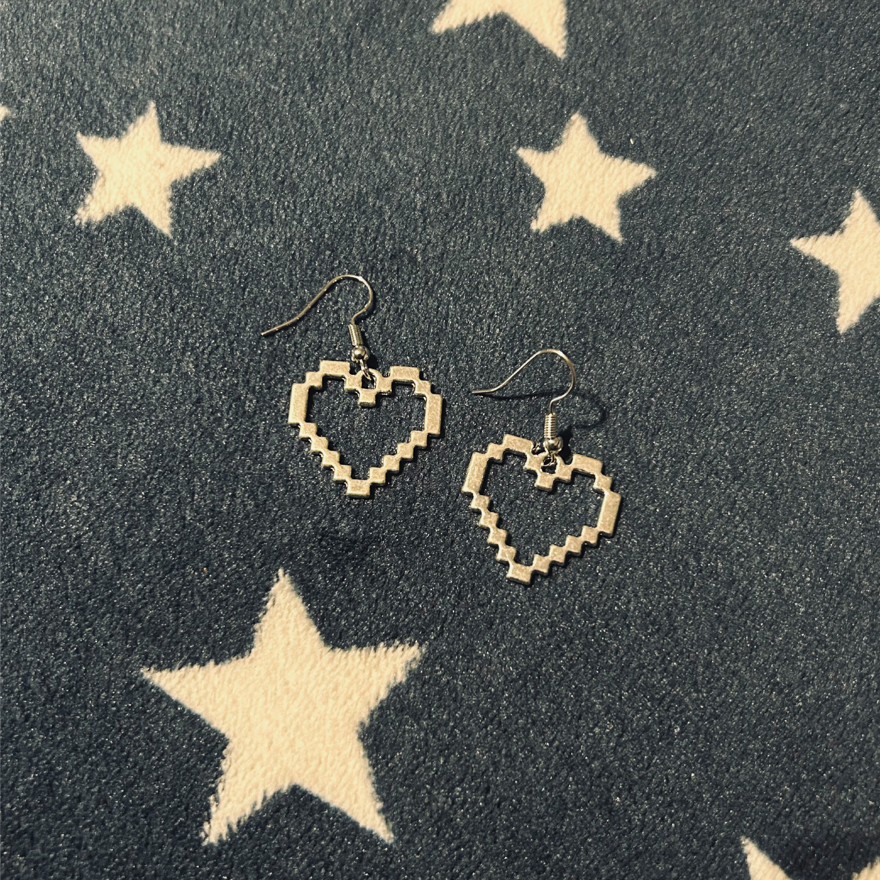 Silver Pixel Hearts Earrings