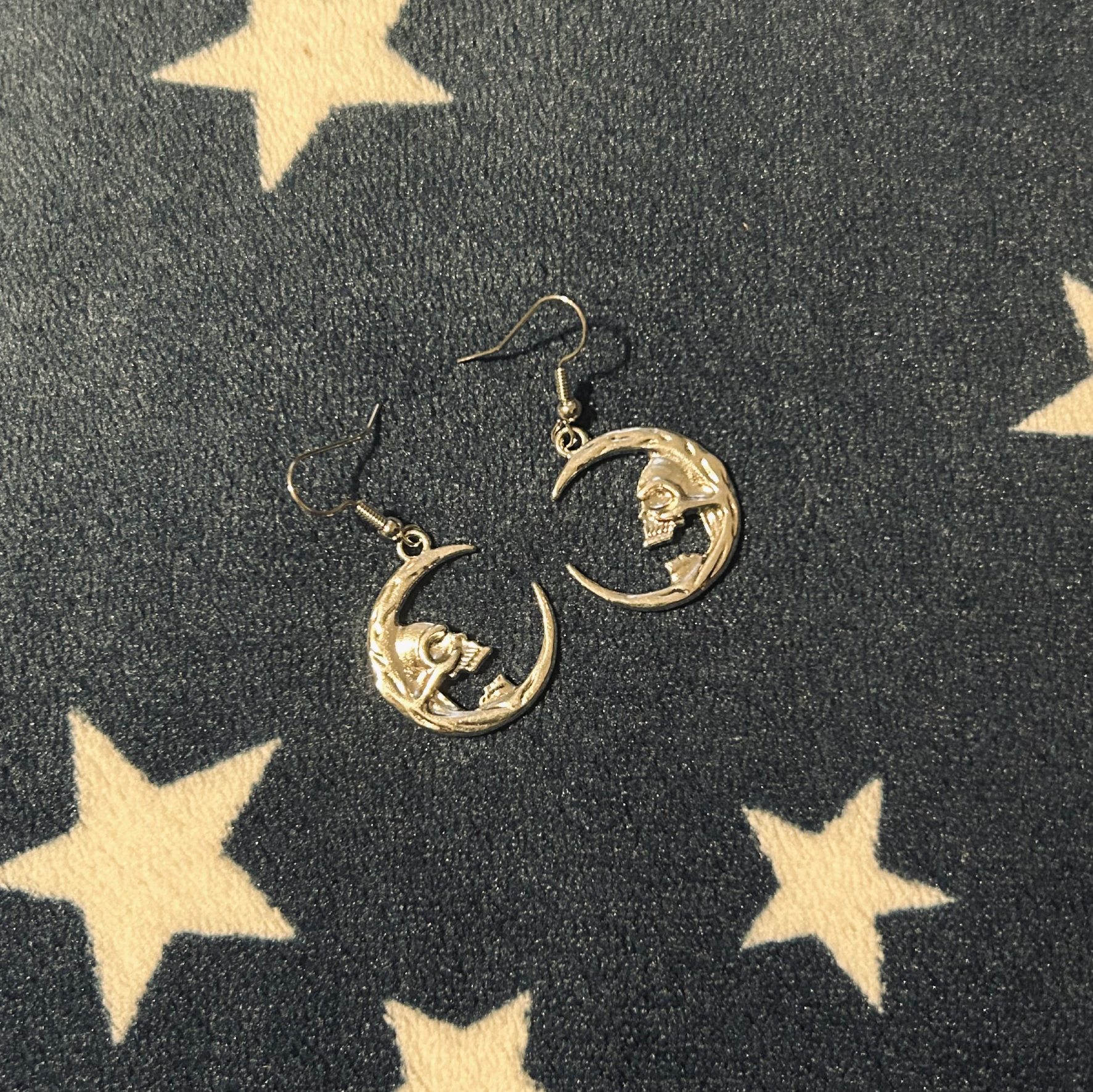 Skull Crescent Moon Earrings - Silver / Black
