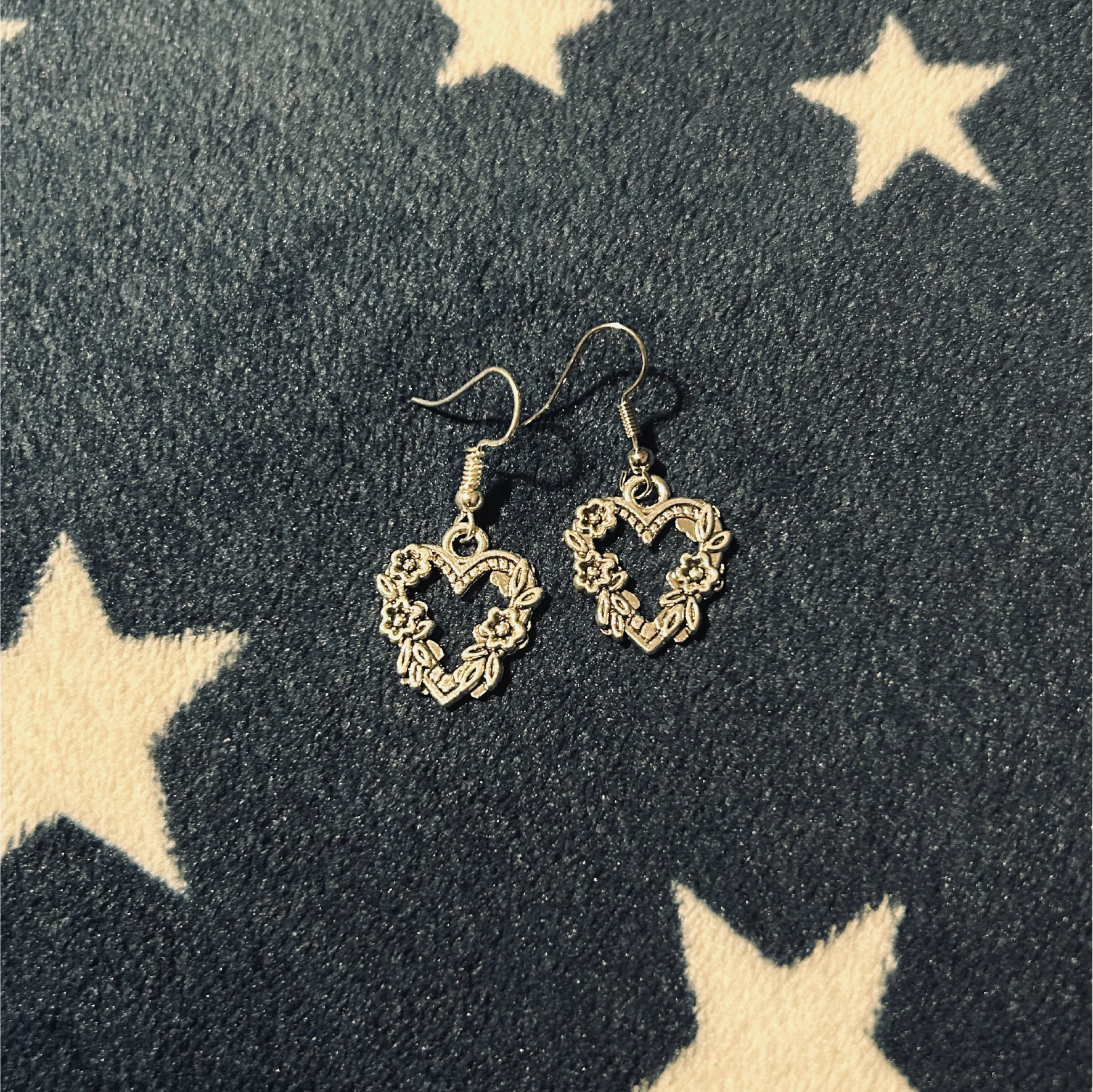 Heart with Flowers Silver Earrings