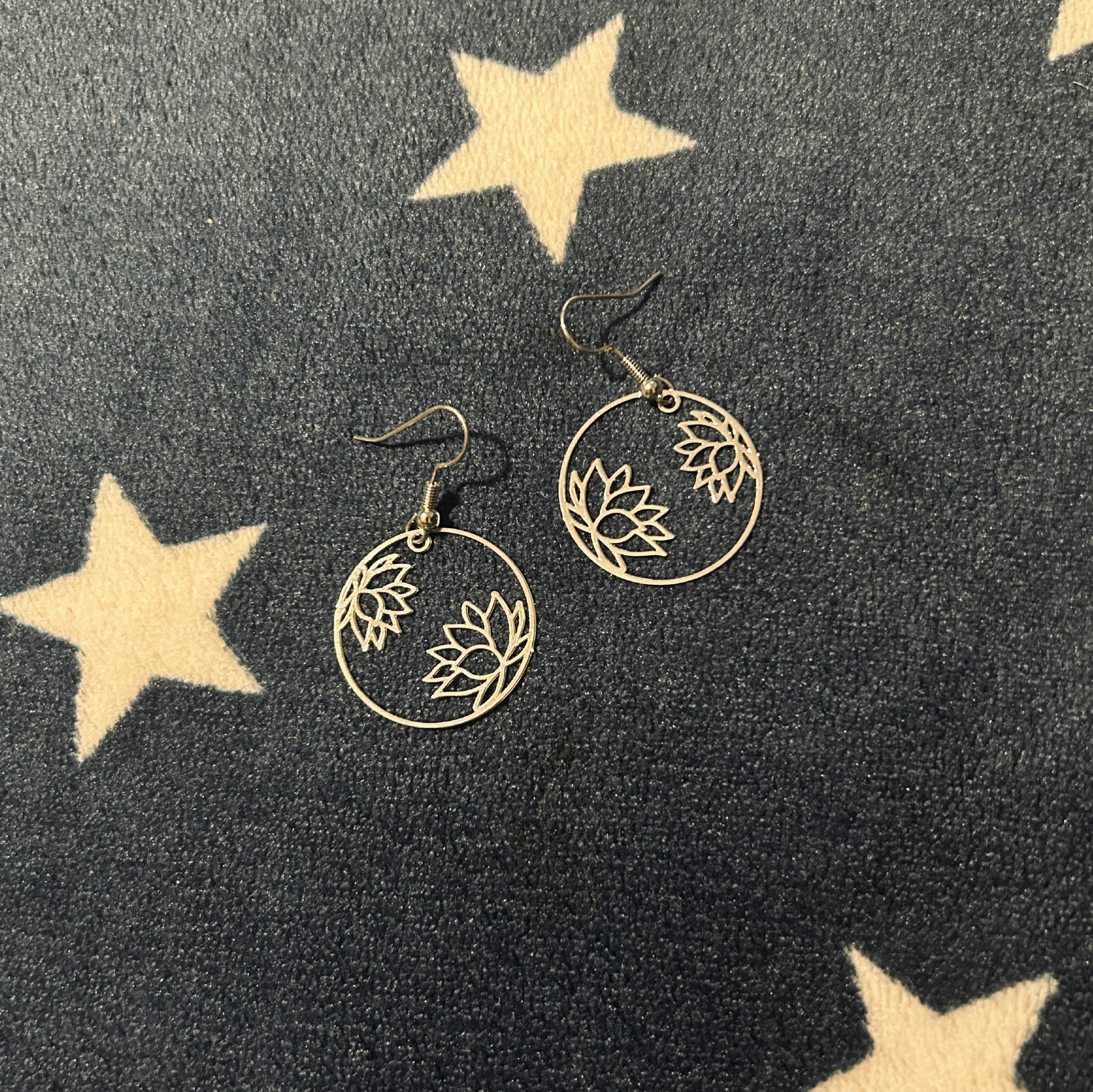 Water Lillies Circle Silver Earrings