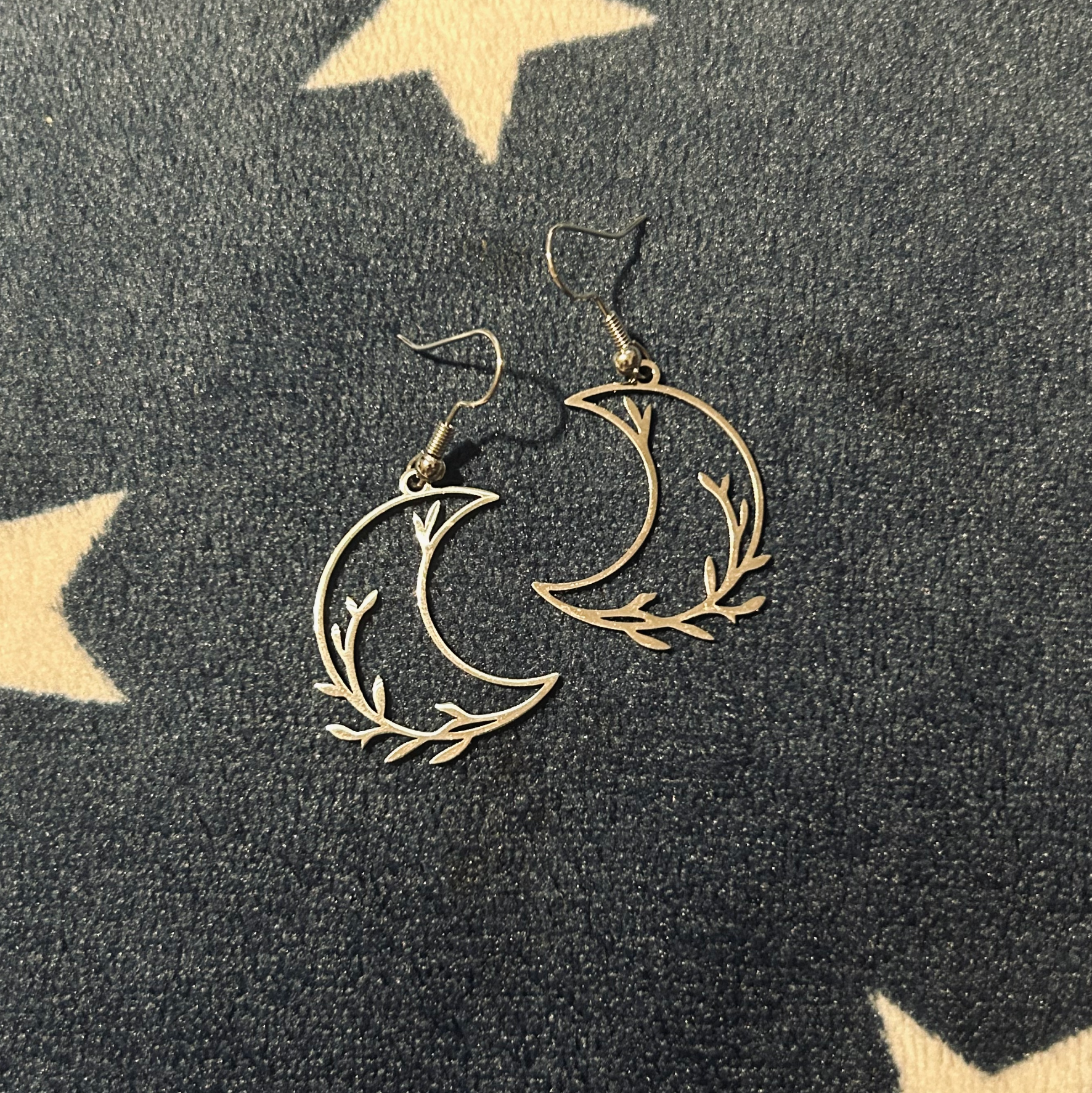 Moon Silhouette with Laurels Silver Earrings