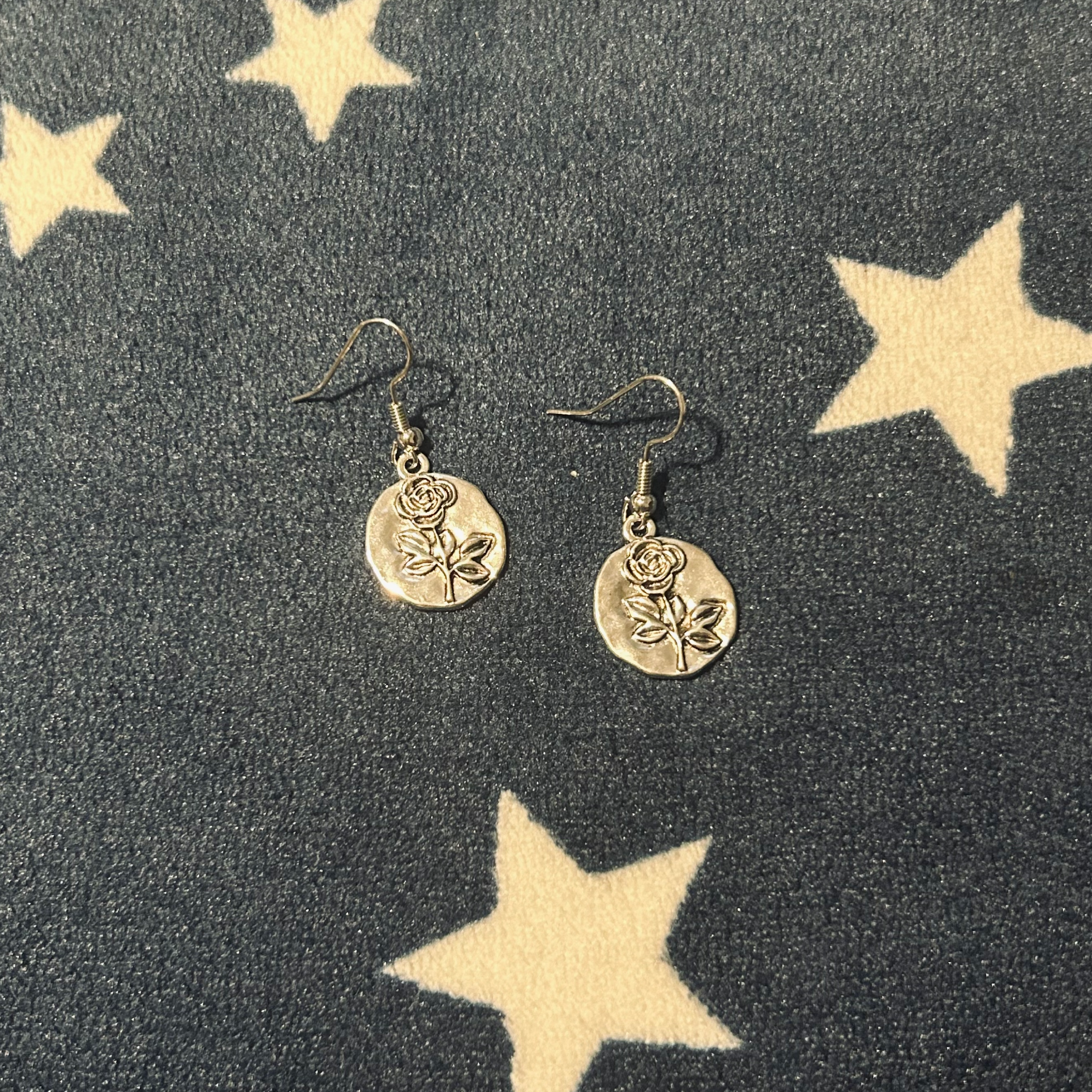 Silver Rose Stamp Earrings
