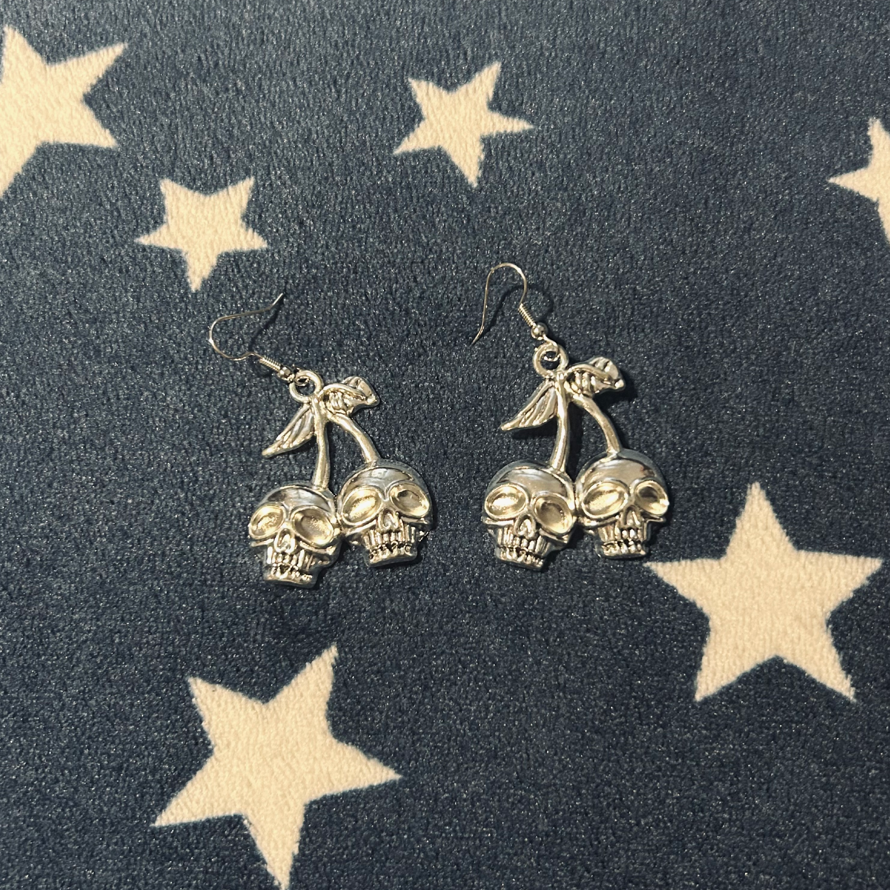 Large Cherry Skull Silver Earrings