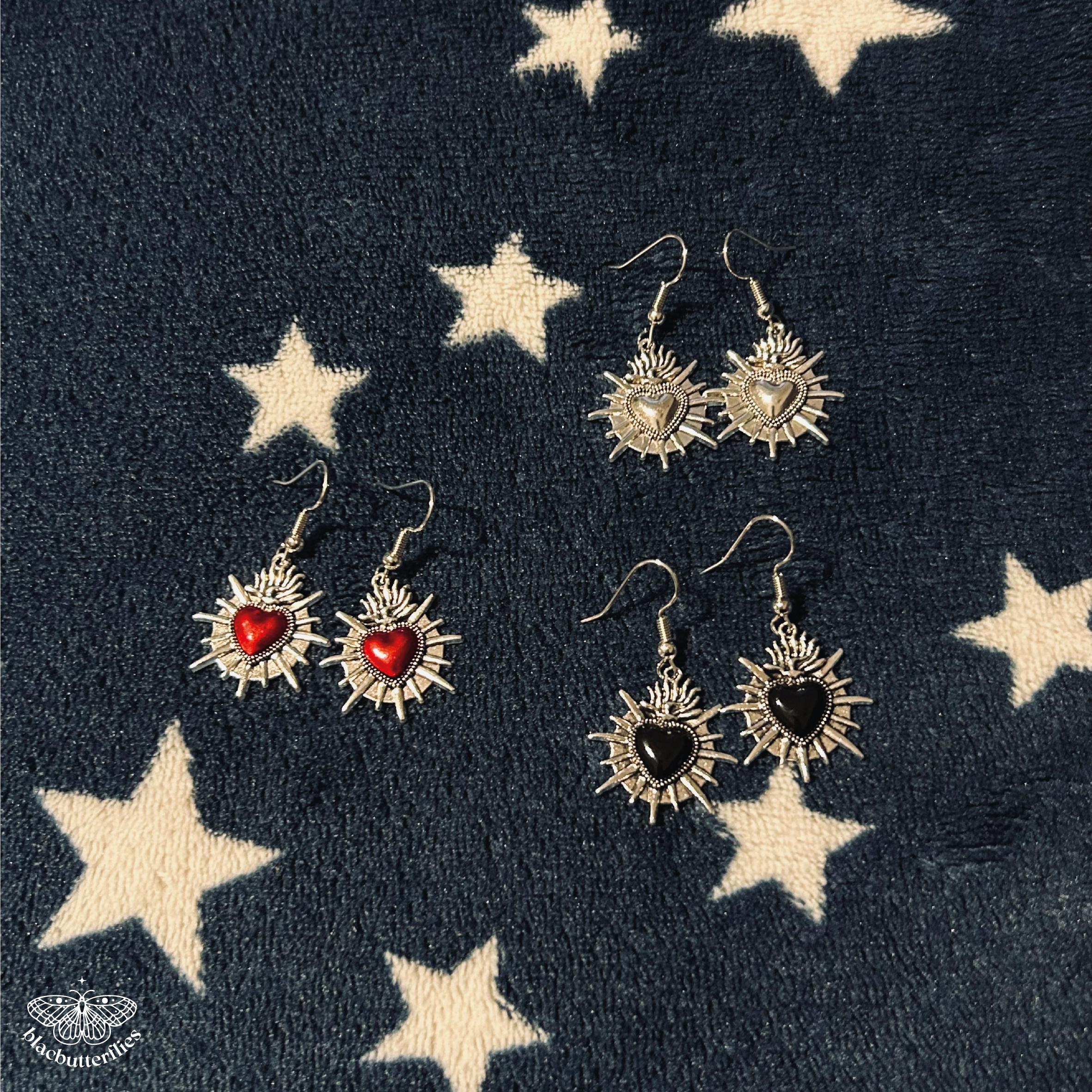 Spiked Hearts Silvery Dangle Earrings