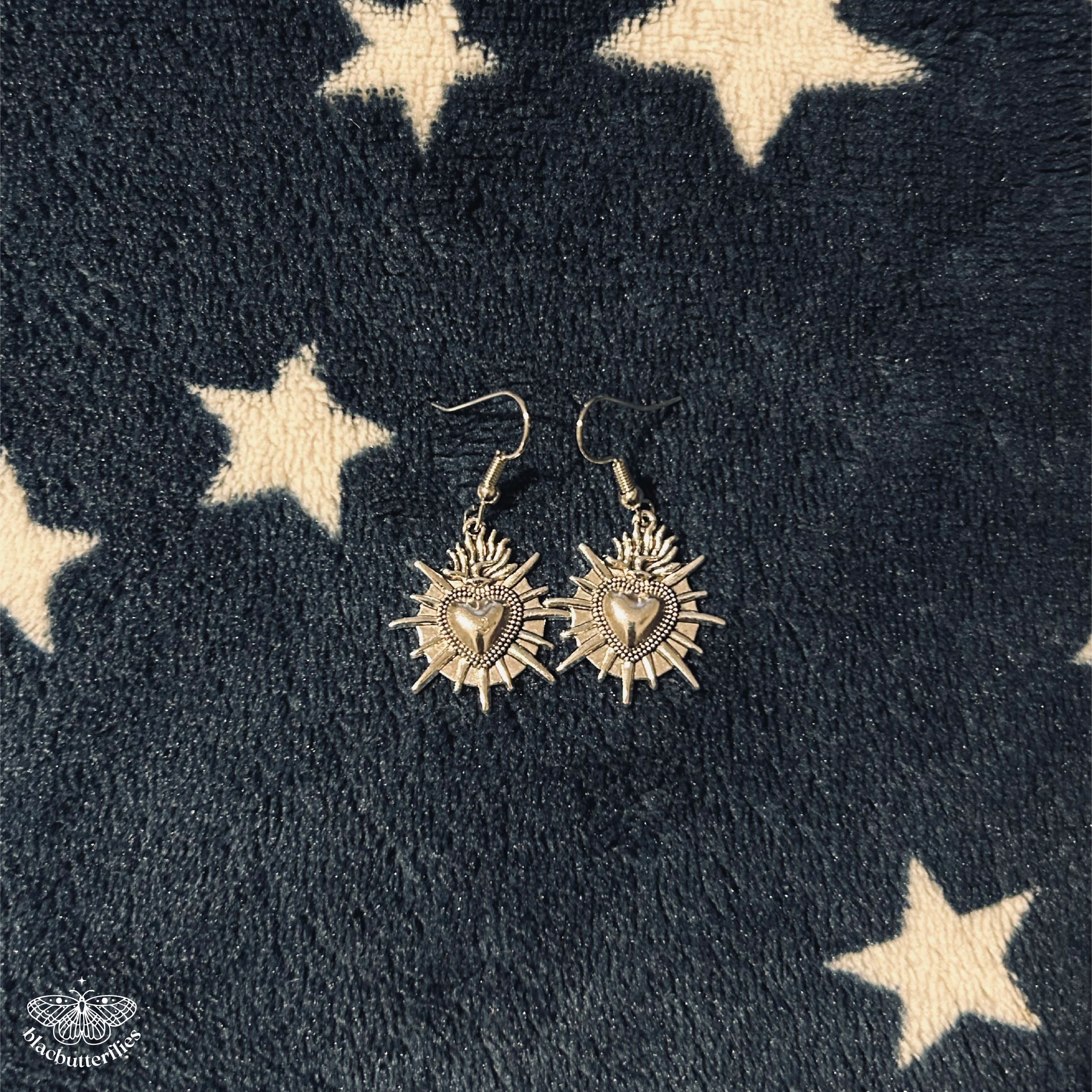 Spiked Hearts Silvery Dangle Earrings