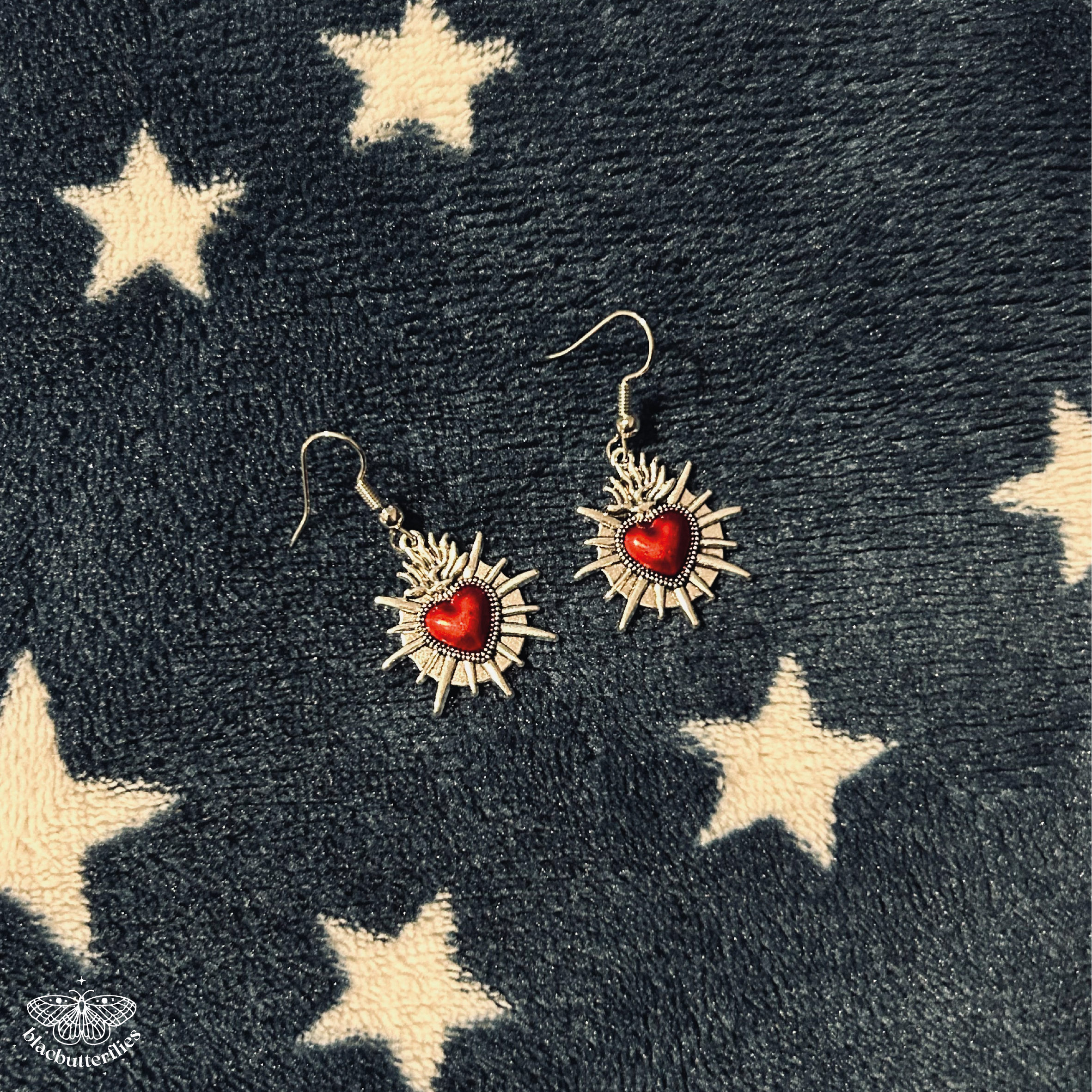 Spiked Hearts Silvery Dangle Earrings