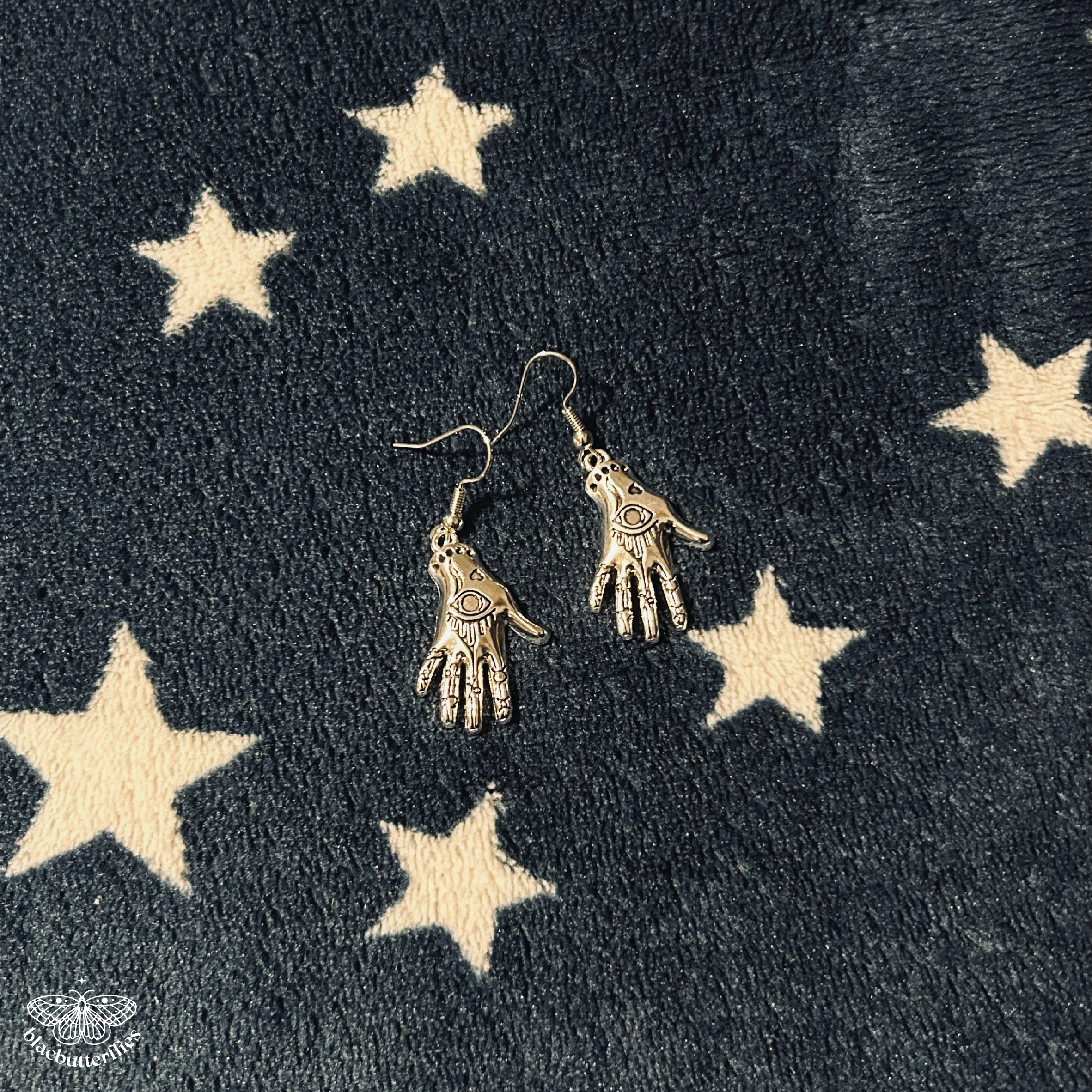 Silvery Hand Charm Earrings