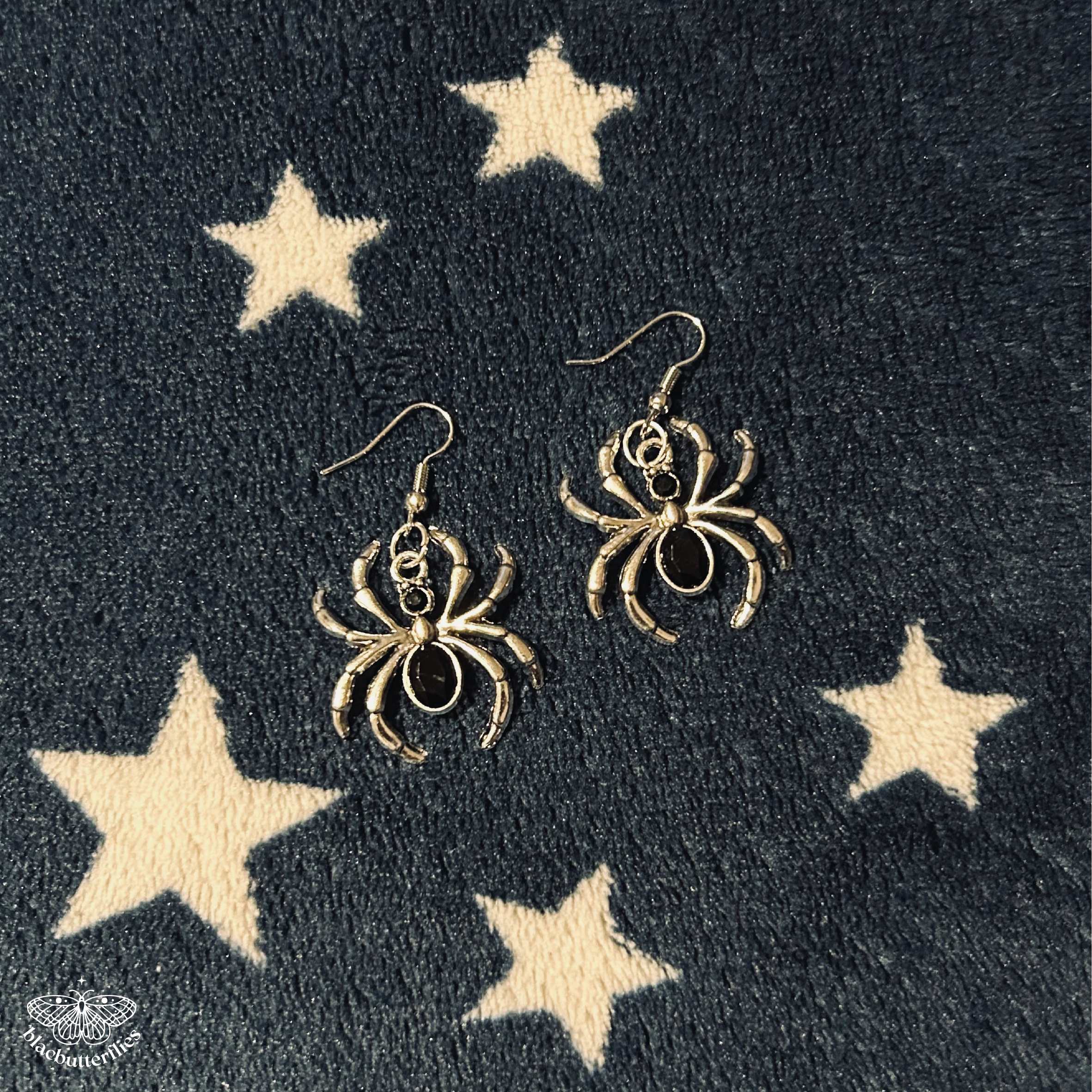 Silver Diamond Style Spider Earrings