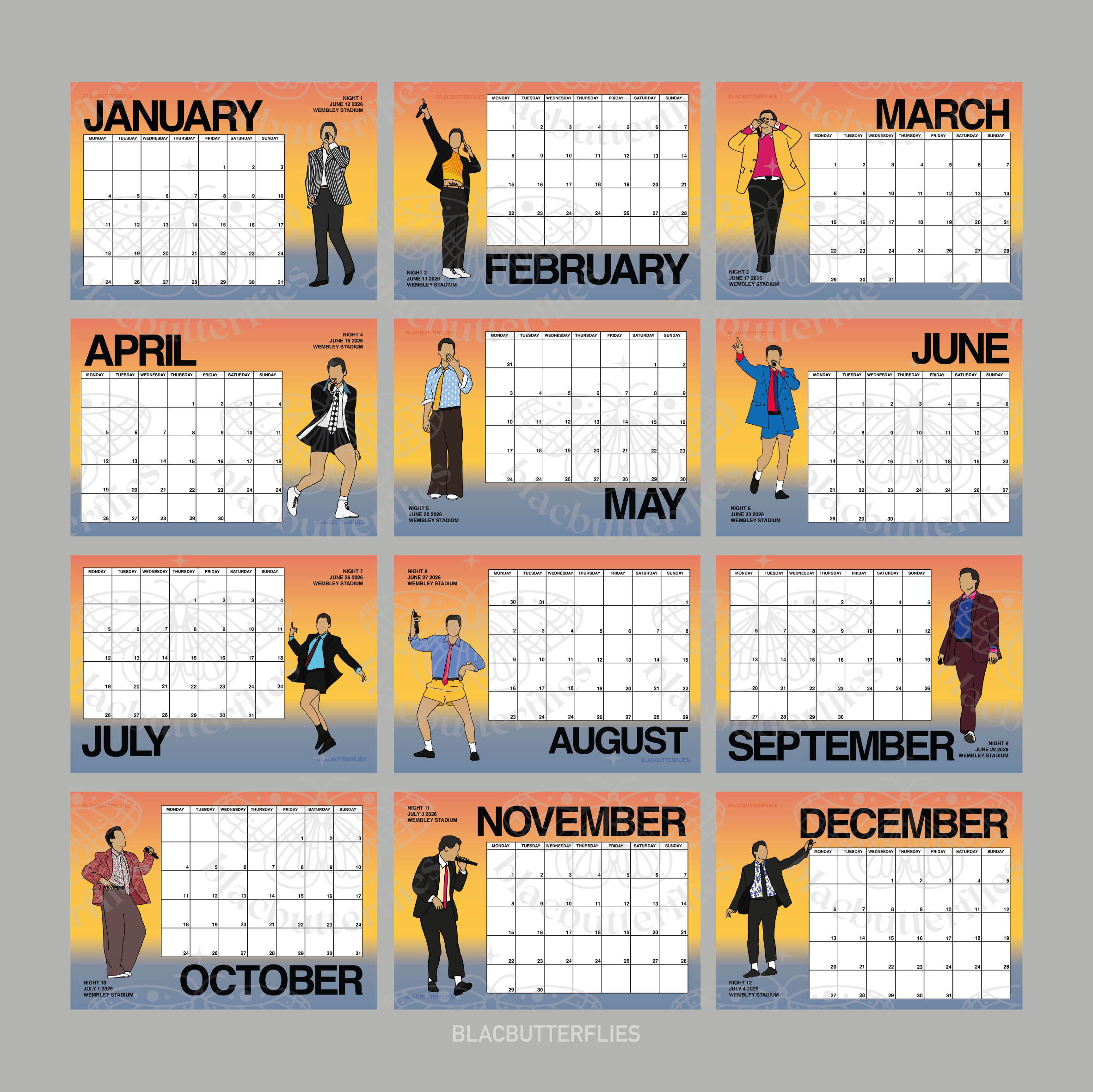 Styles Together Tour Outfit Illustration Calendar 2027