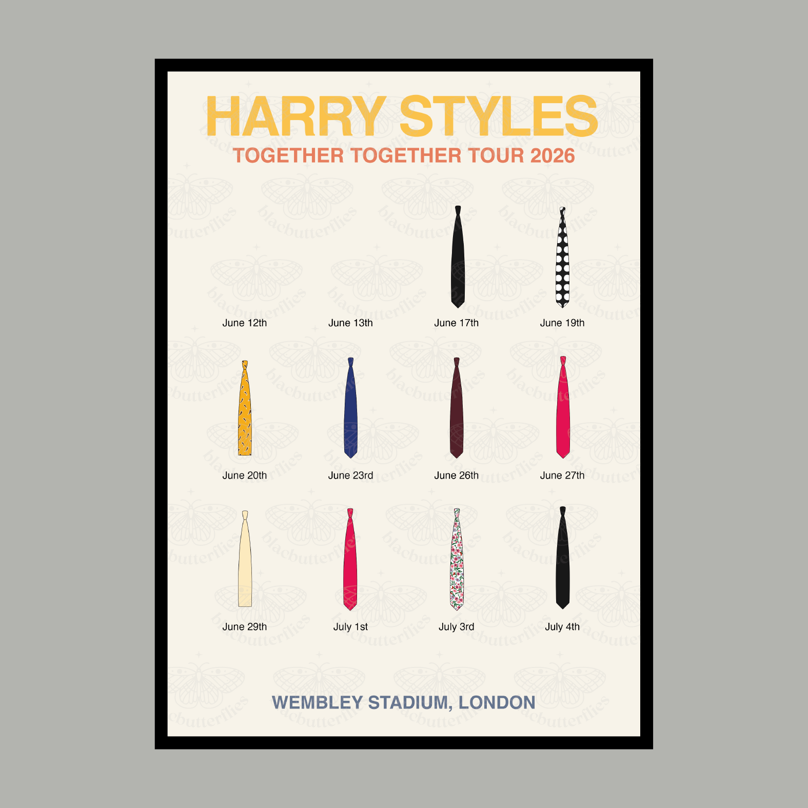 Styles Together Tour LONDON Residency TIE Illustration Poster