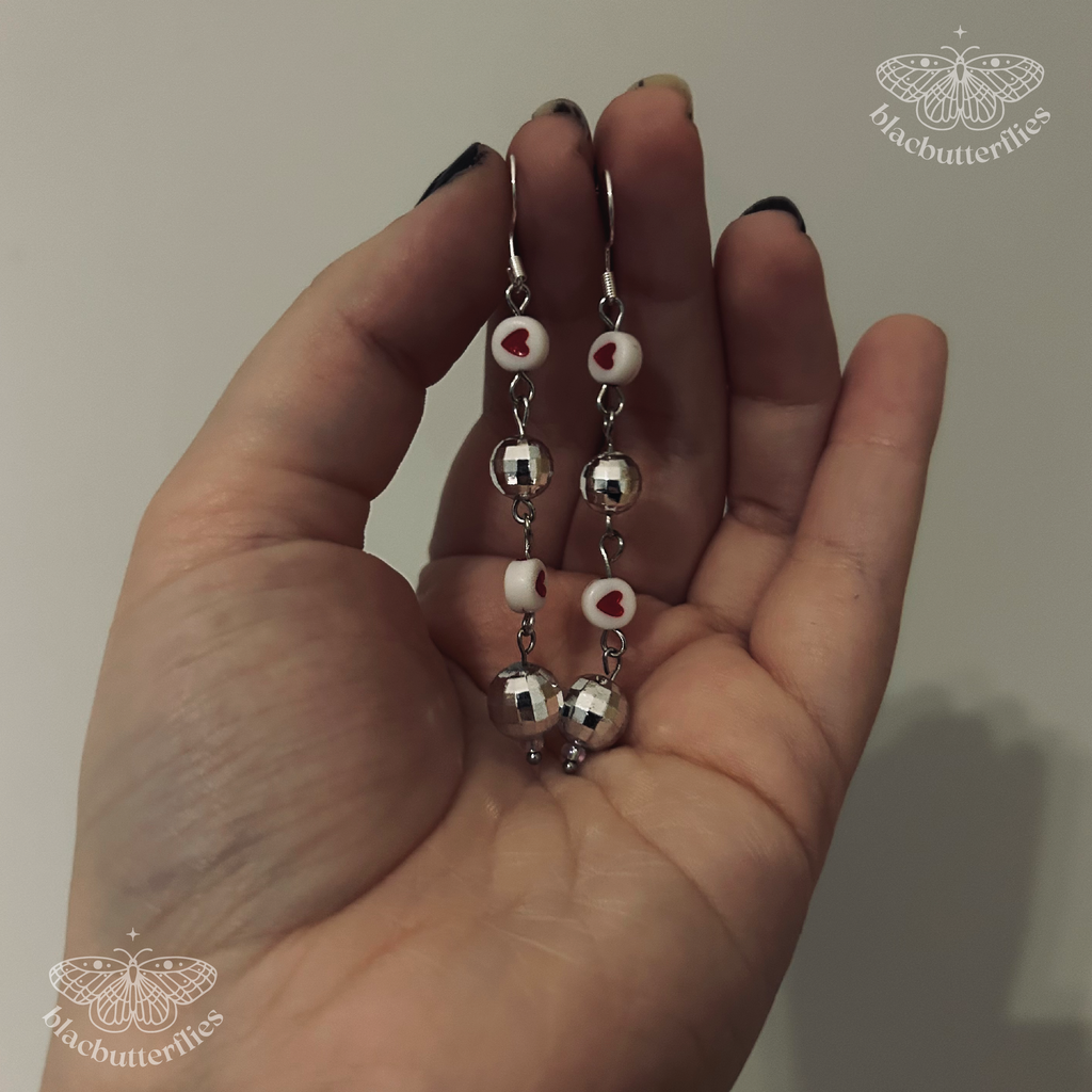 Heart Disco Ball Drop Earrings