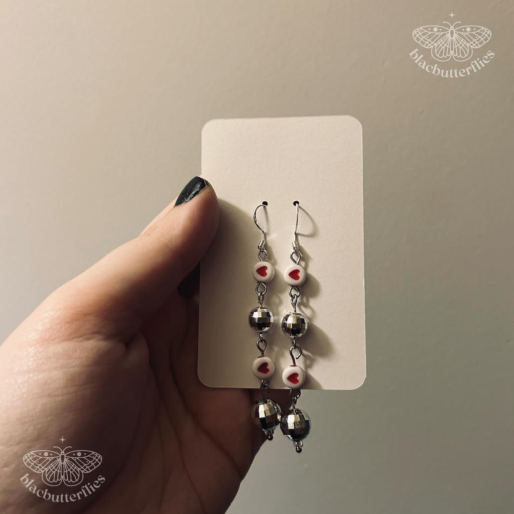 Heart Disco Ball Drop Earrings