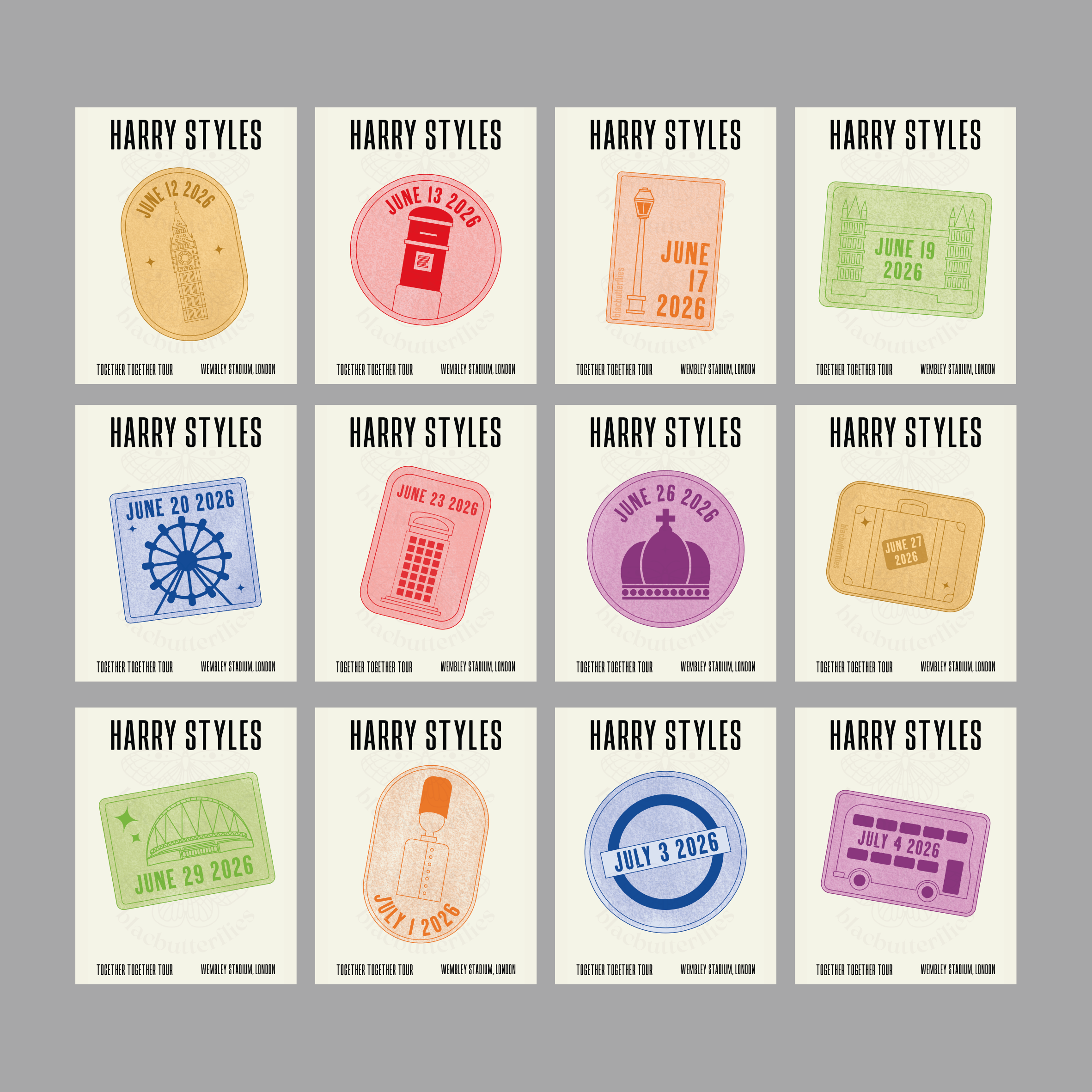 Harry Together Tour Stamp Style Poster London